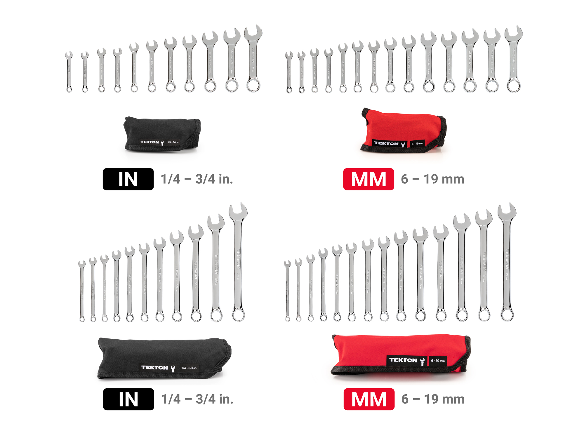 Includes: 1/4-3/4 inch (SAE), 6-19 mm (metric) stubby combination wrenches. No skipped sizes. Comes with roll-up pouch. WCB94902.