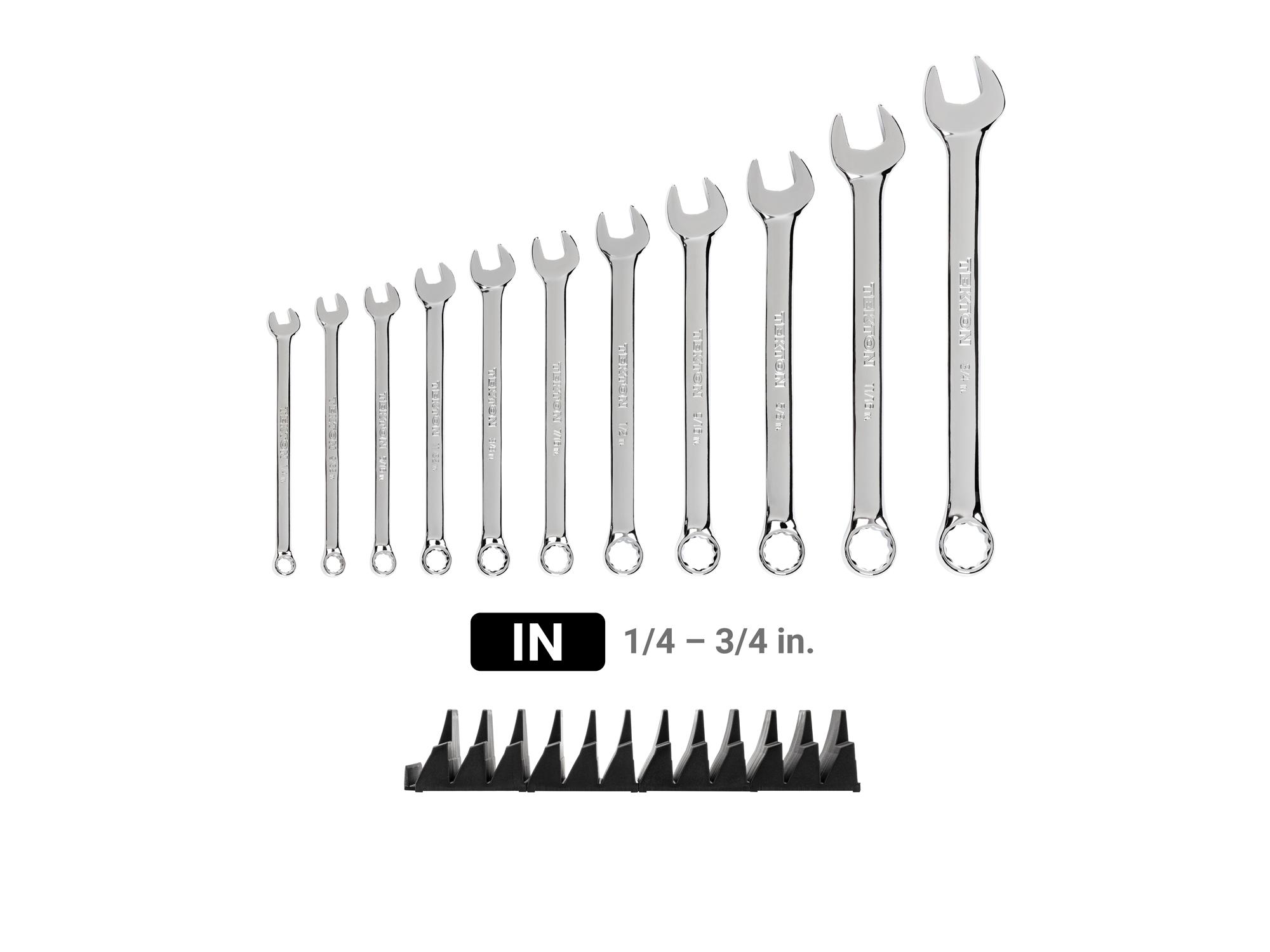 Laid out contents of Tekton modular combination wrench set. Item #WCB95101