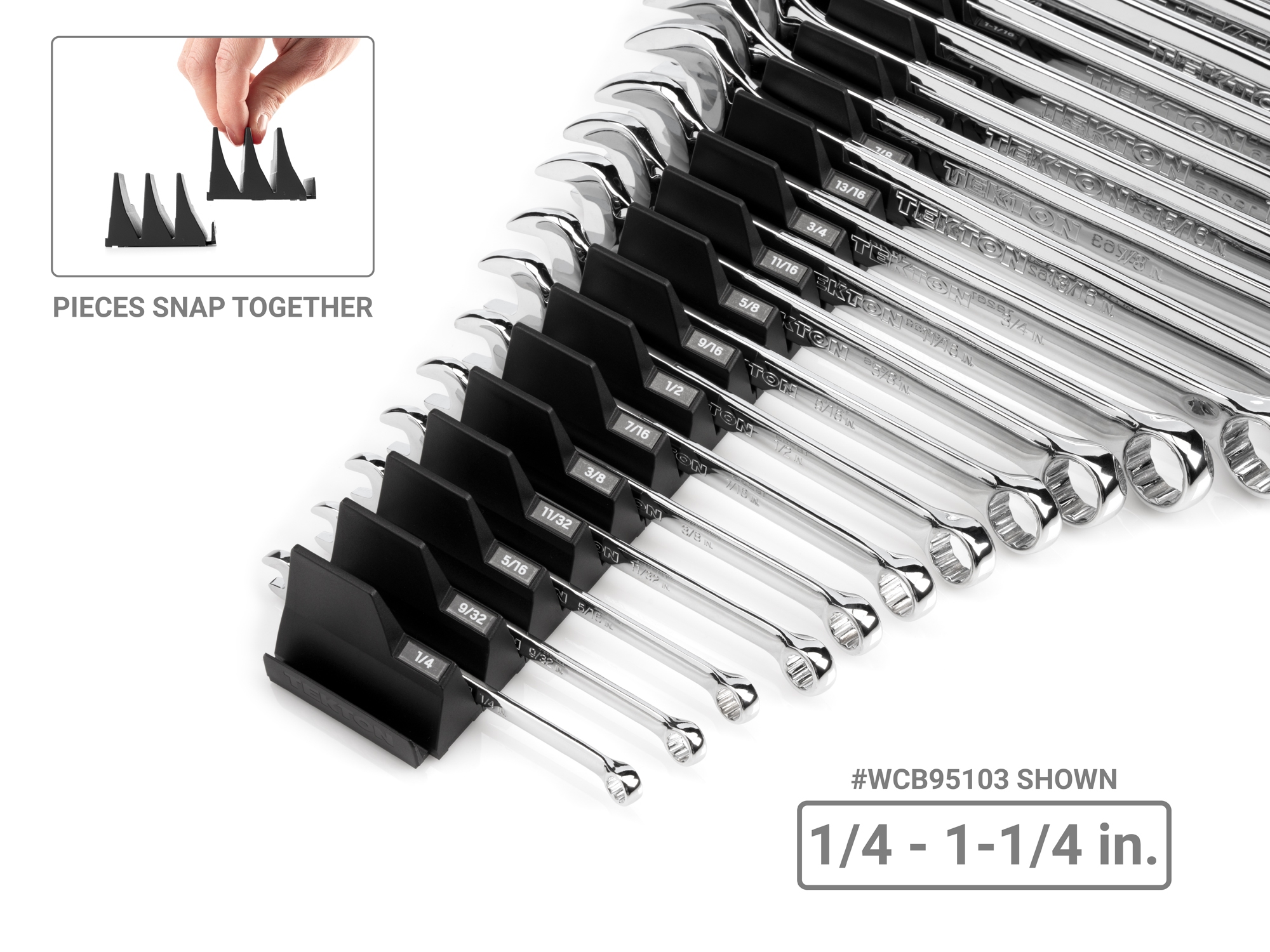 TEKTON Combination Wrench Set with Modular Organizers, 19-Piece (1/4 - 1-1/4 in.)