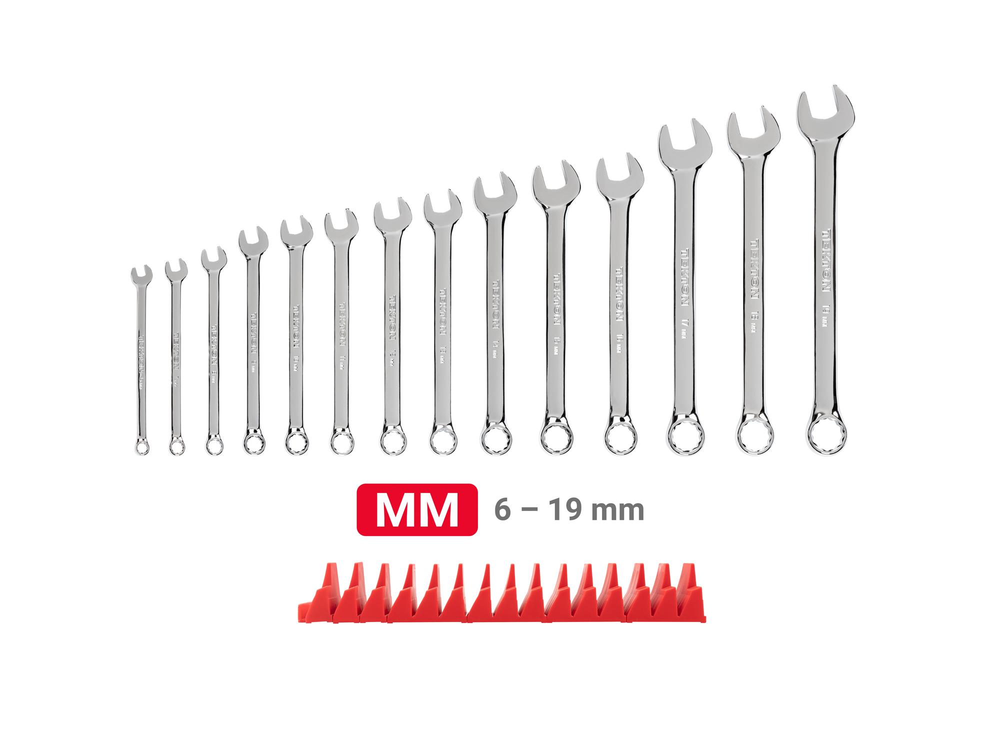 Laid out contents of Tekton modular combination wrench set. Item #WCB95201