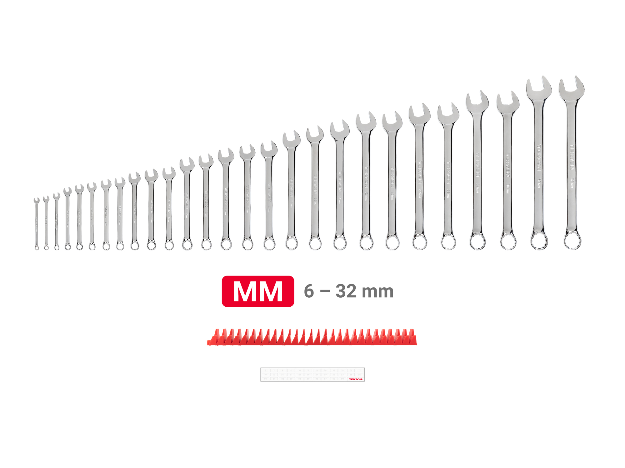 Includes: 6-32 mm (Metric) combination wrenches with no skipped sizes. Set comes with USA-made modular wrench organizers ideal for tool cabinet drawers. WCB95203.