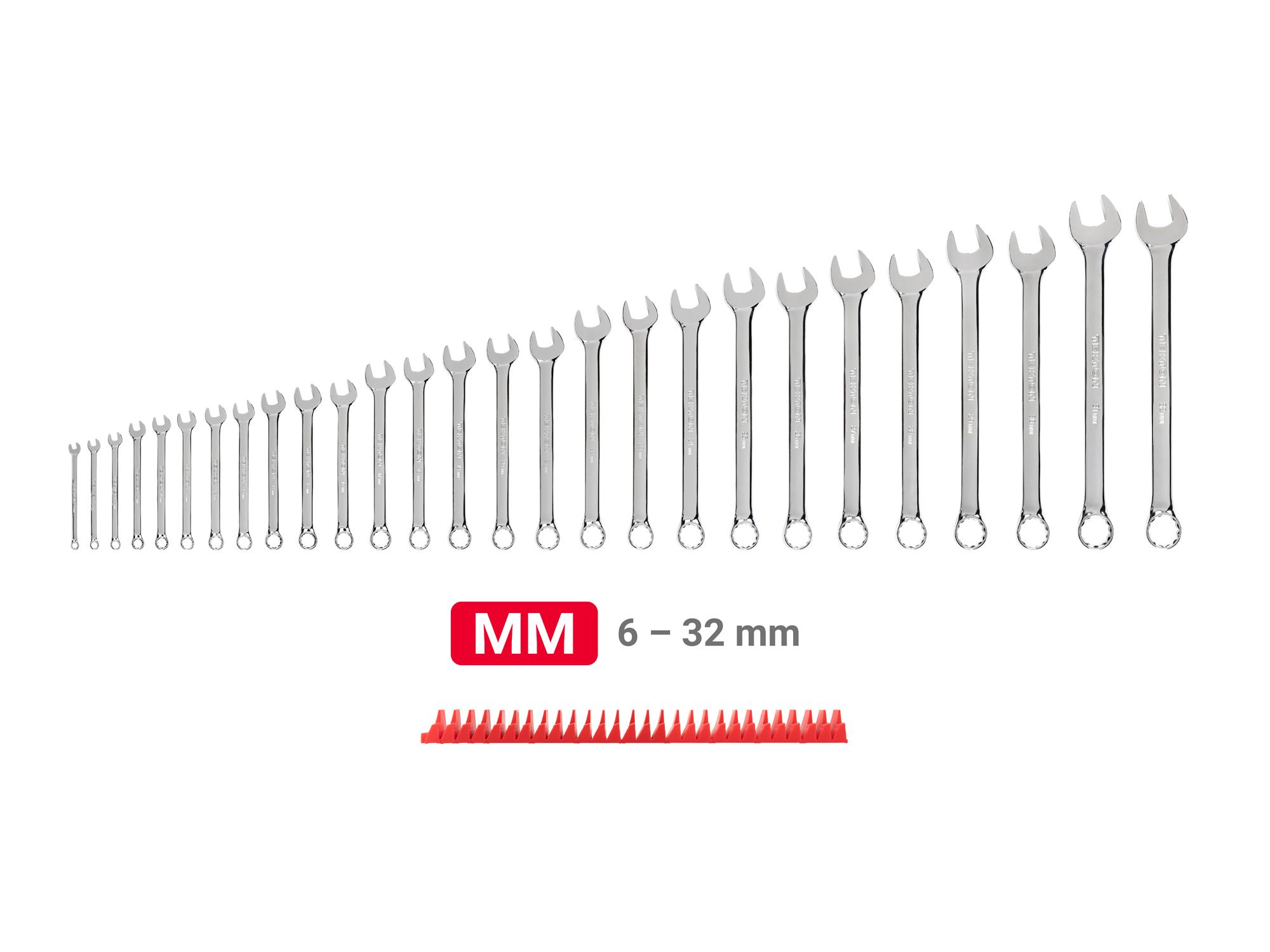 Laid out contents of Tekton modular combination wrench set. Item #WCB95203