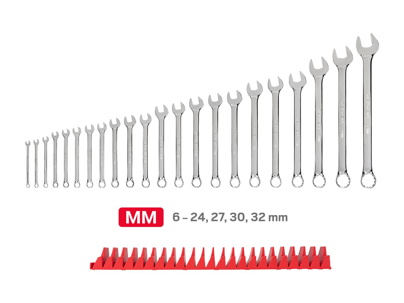 TEKTON Combination Wrench Set with Modular Organizers, 22-Piece (6 - 32 mm, Common Sizes)