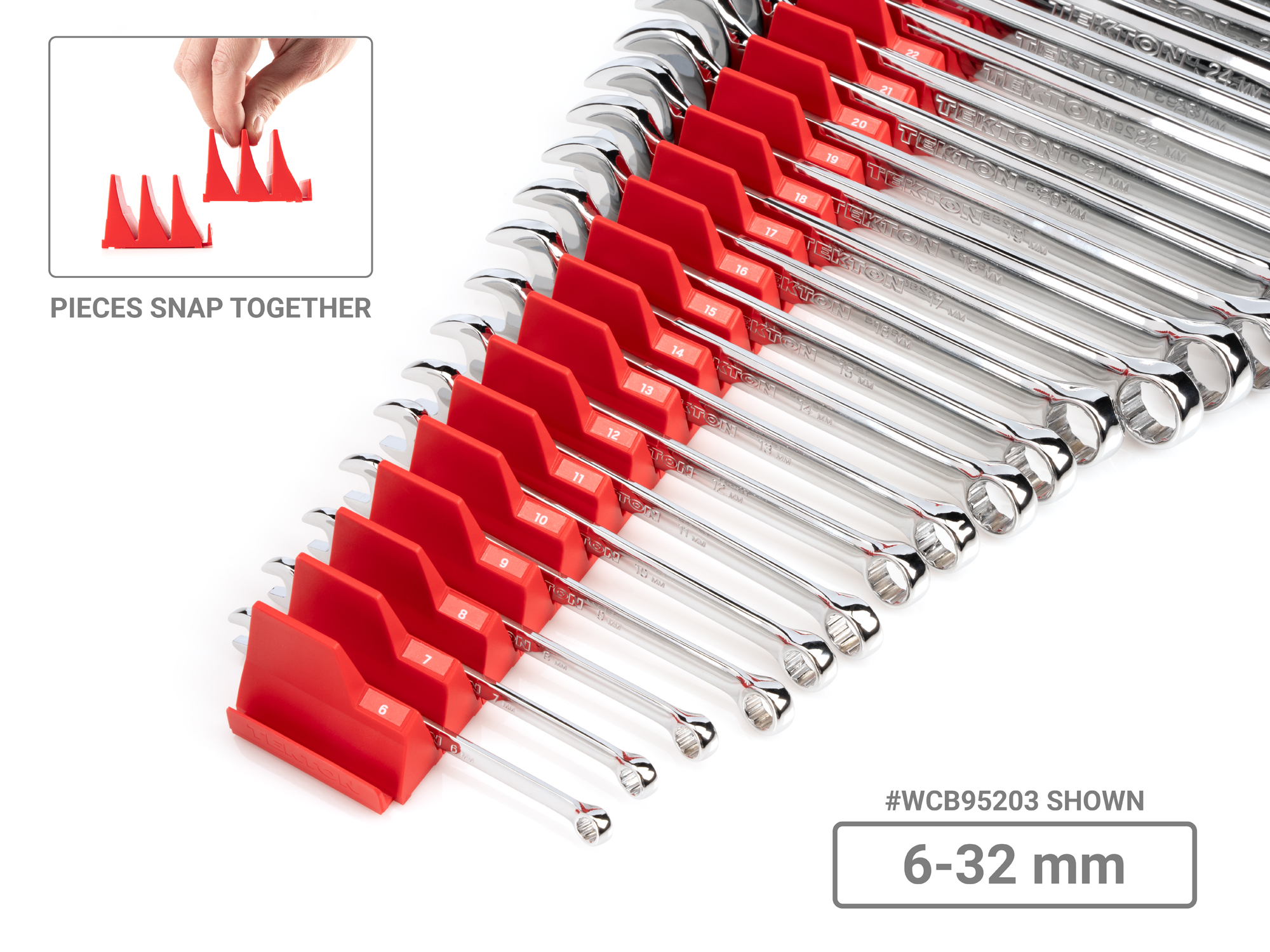 TEKTON Combination Wrench Set with Modular Organizers, 34-Piece (1/4-1 in., 6-24 mm)