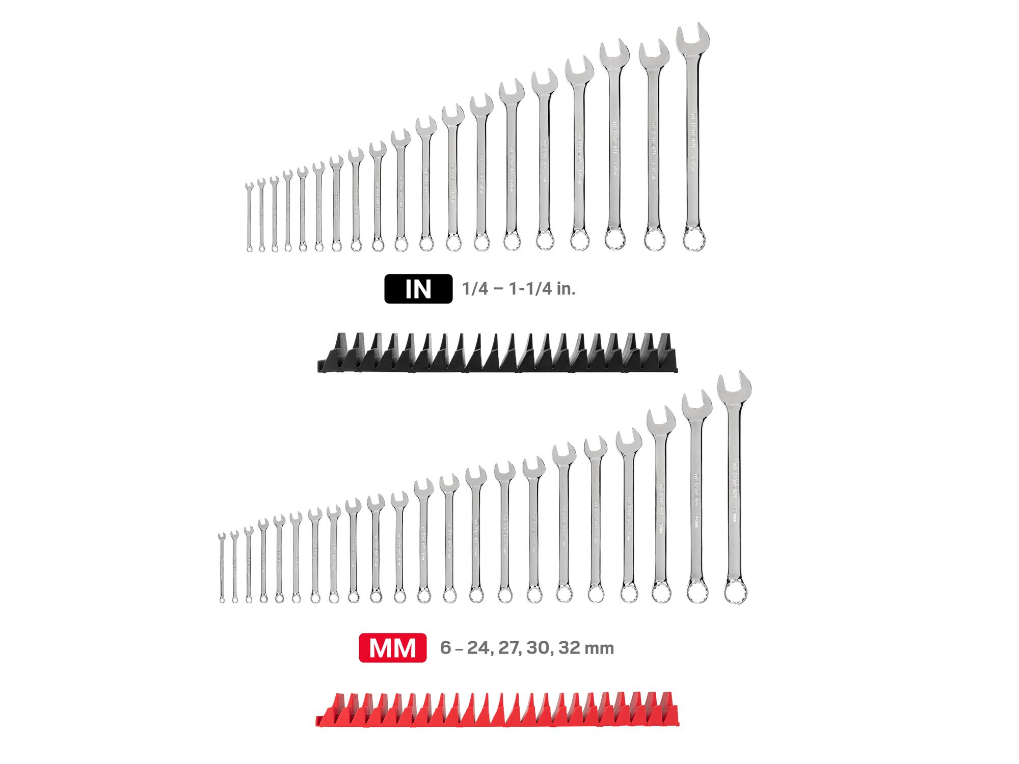 TEKTON Combination Wrench Set with Modular Organizers, 41-Piece (1/4 - 1-1/4 in., 6 - 32 mm, Common Sizes)