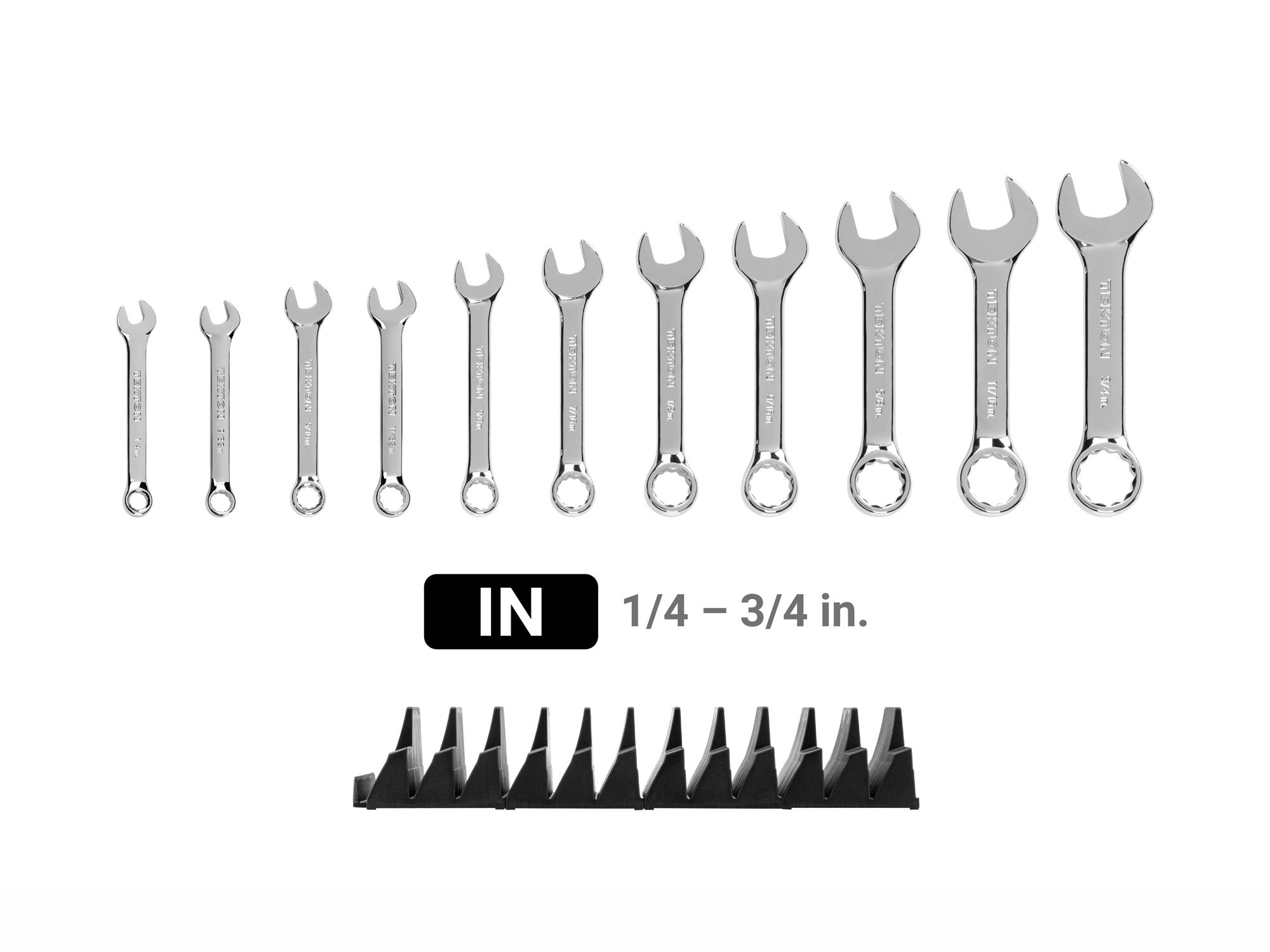 Laid out contents of Tekton modular combination wrench set. Item #WCB95401