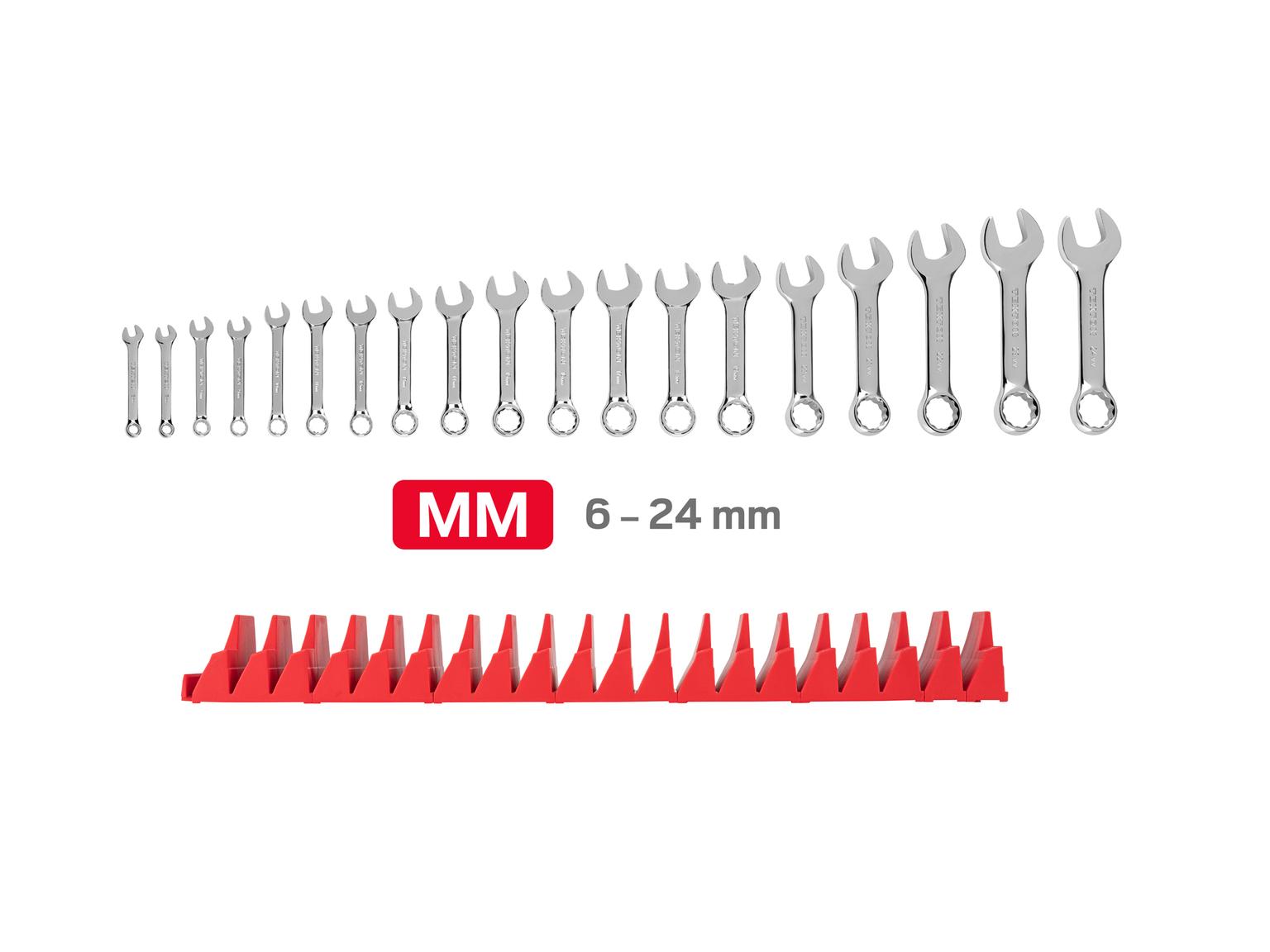 TEKTON Stubby Combination Wrench Set with Modular Organizers, 19-Piece (6 - 24 mm)
