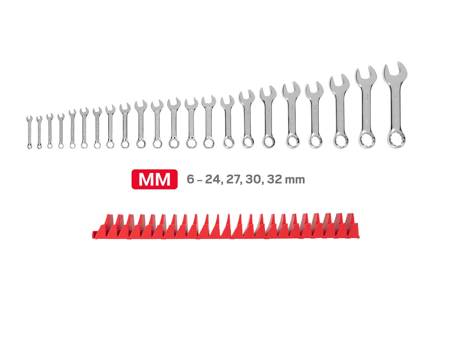 TEKTON Stubby Combination Wrench Set with Modular Organizers, 22-Piece (6 - 32 mm, Common Sizes)
