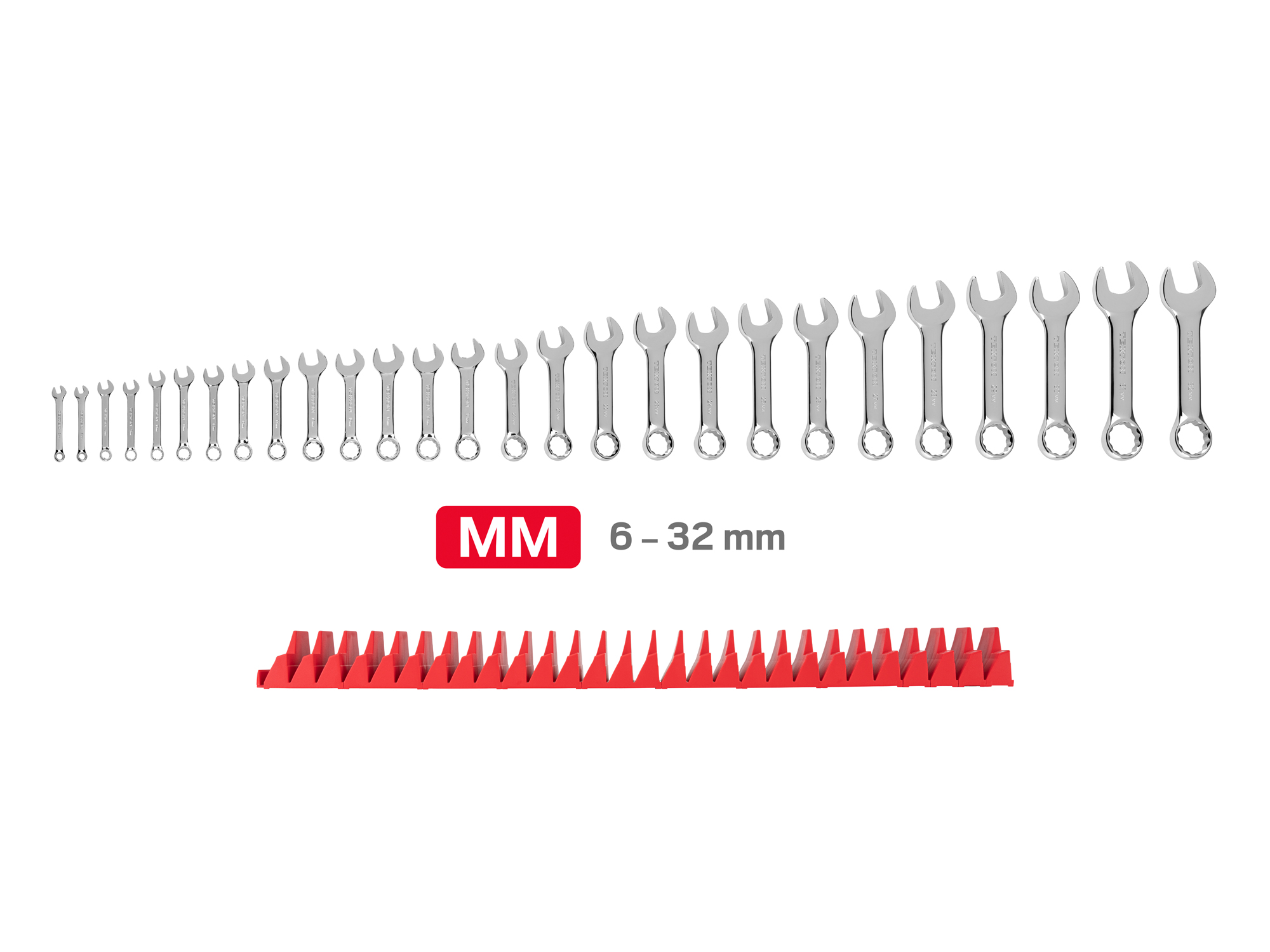 Stubby Combination Wrench Set with Organizers (6 - 32 mm) | TEKTON