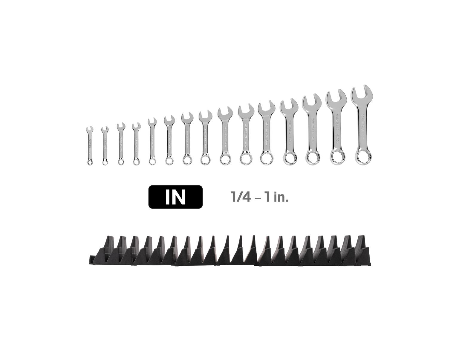 TEKTON Stubby Combination Wrench Set with Modular Organizers, 15-Piece (1/4 - 1 in.)