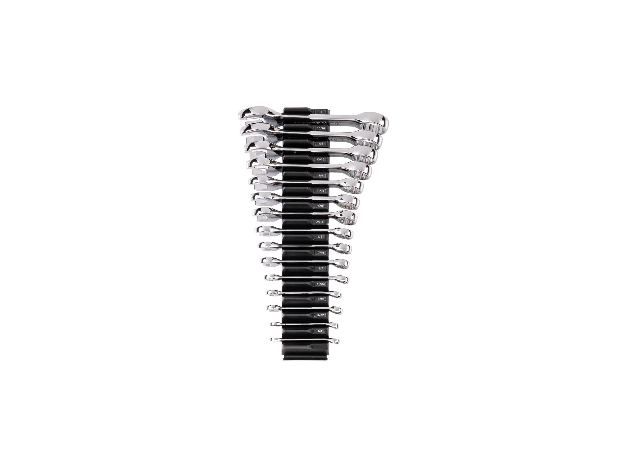 TEKTON Stubby Combination Wrench Set with Modular Organizers, 15-Piece (1/4 - 1 in.)