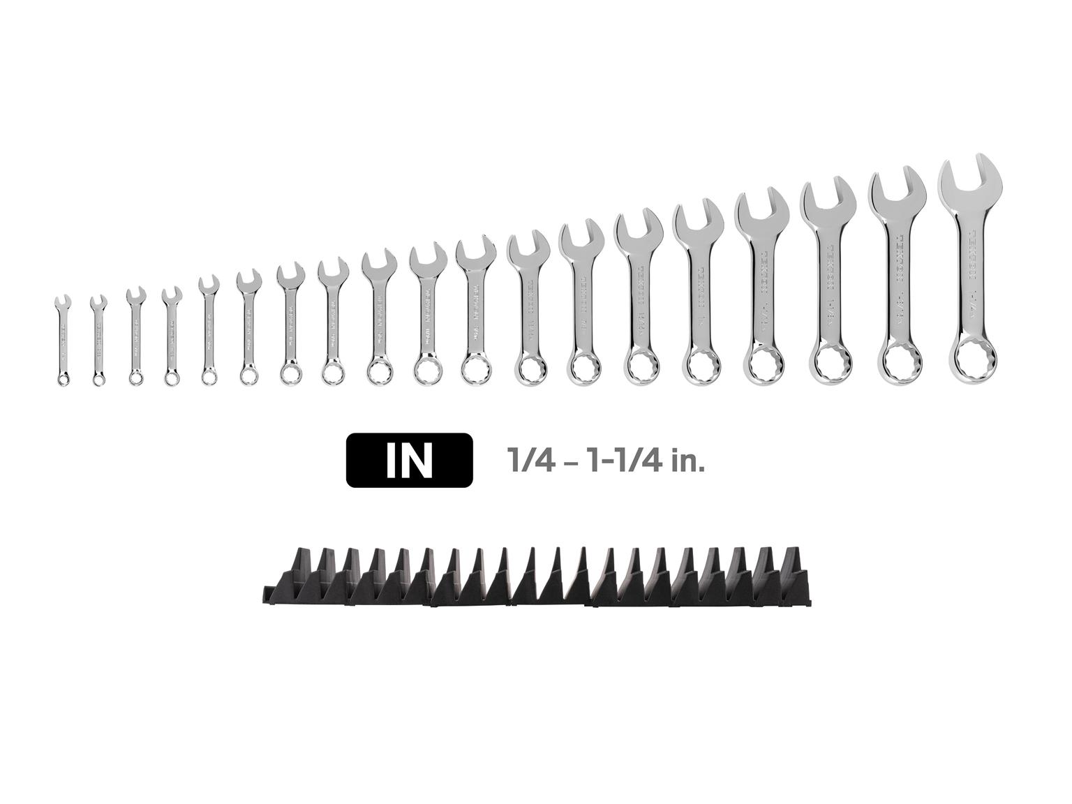 TEKTON Stubby Combination Wrench Set with Modular Organizers, 19-Piece (1/4 - 1-1/4 in.)