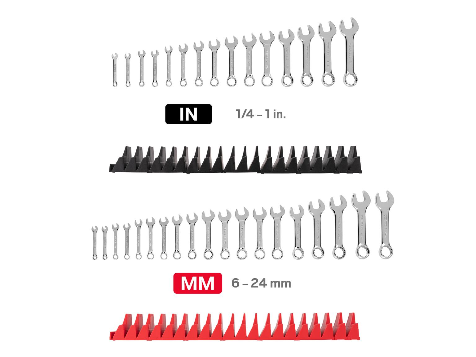 TEKTON Stubby Combination Wrench Set with Modular Organizers, 34-Piece (1/4 - 1 in., 6 - 24 mm)