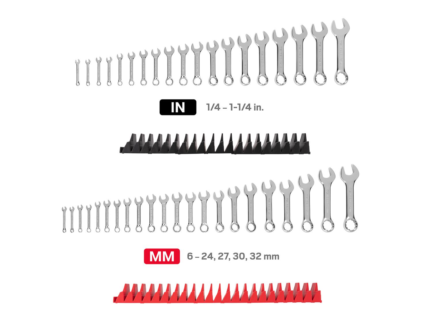 TEKTON Stubby Combination Wrench Set with Modular Organizers, 41-Piece (1/4 - 1-1/4 in., 6 - 32 mm, Common Sizes)