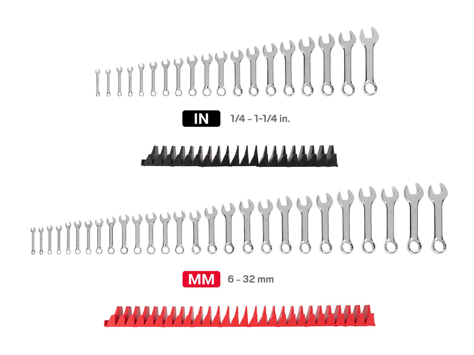 TEKTON Stubby Combination Wrench Set with Modular Organizers, 46-Piece (1/4 - 1-1/4 in., 6 - 32 mm)