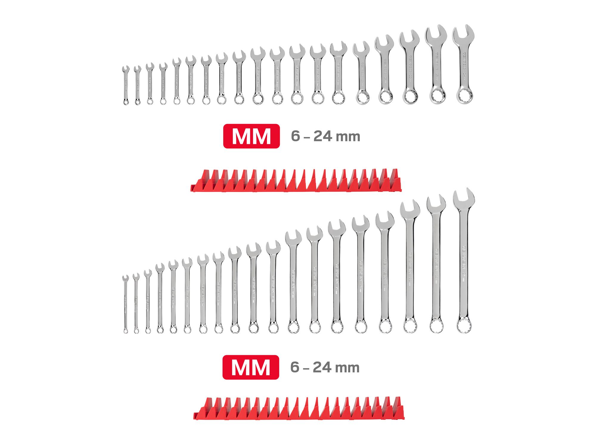 TEKTON Stubby and Standard Length Combination Wrench Set with Modular Organizers, 38-Piece (6 - 24 mm)