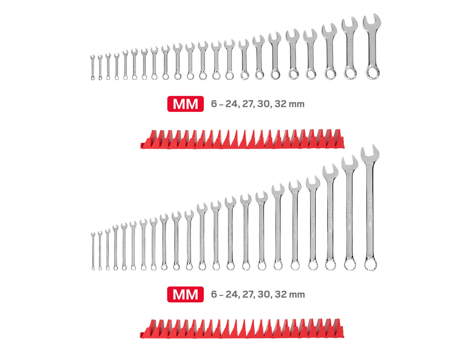 TEKTON Stubby and Standard Length Combination Wrench Set with Modular Organizers, 44-Piece (6 - 32 mm, Common Sizes)