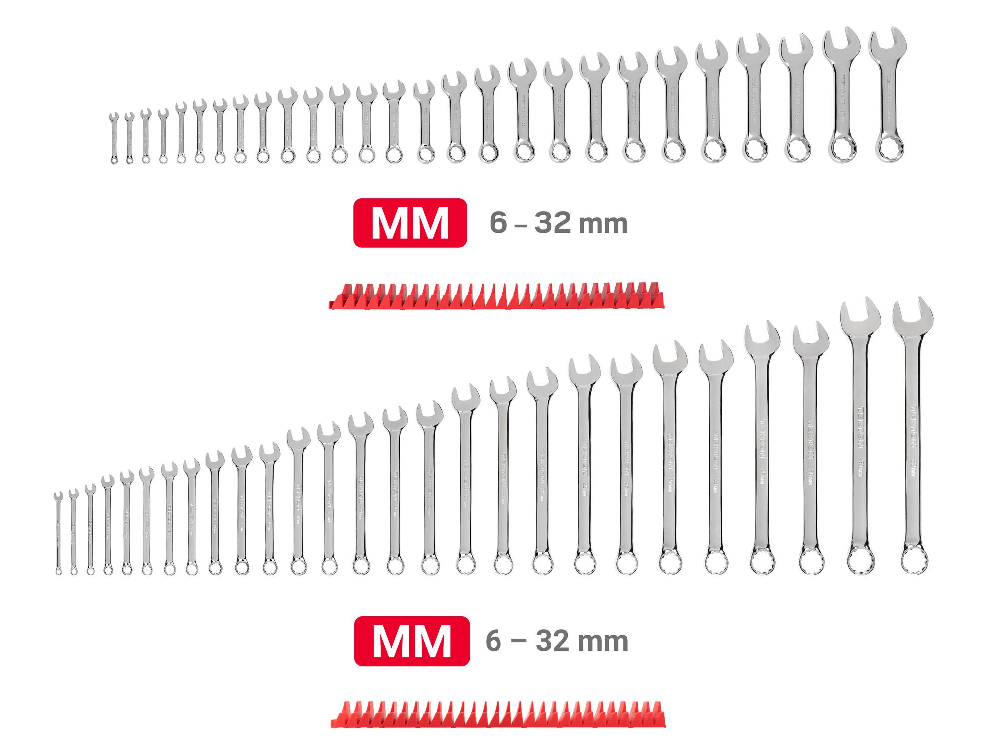 TEKTON Stubby and Standard Length Combination Wrench Set with Modular Organizers, 54-Piece (6 - 32 mm)