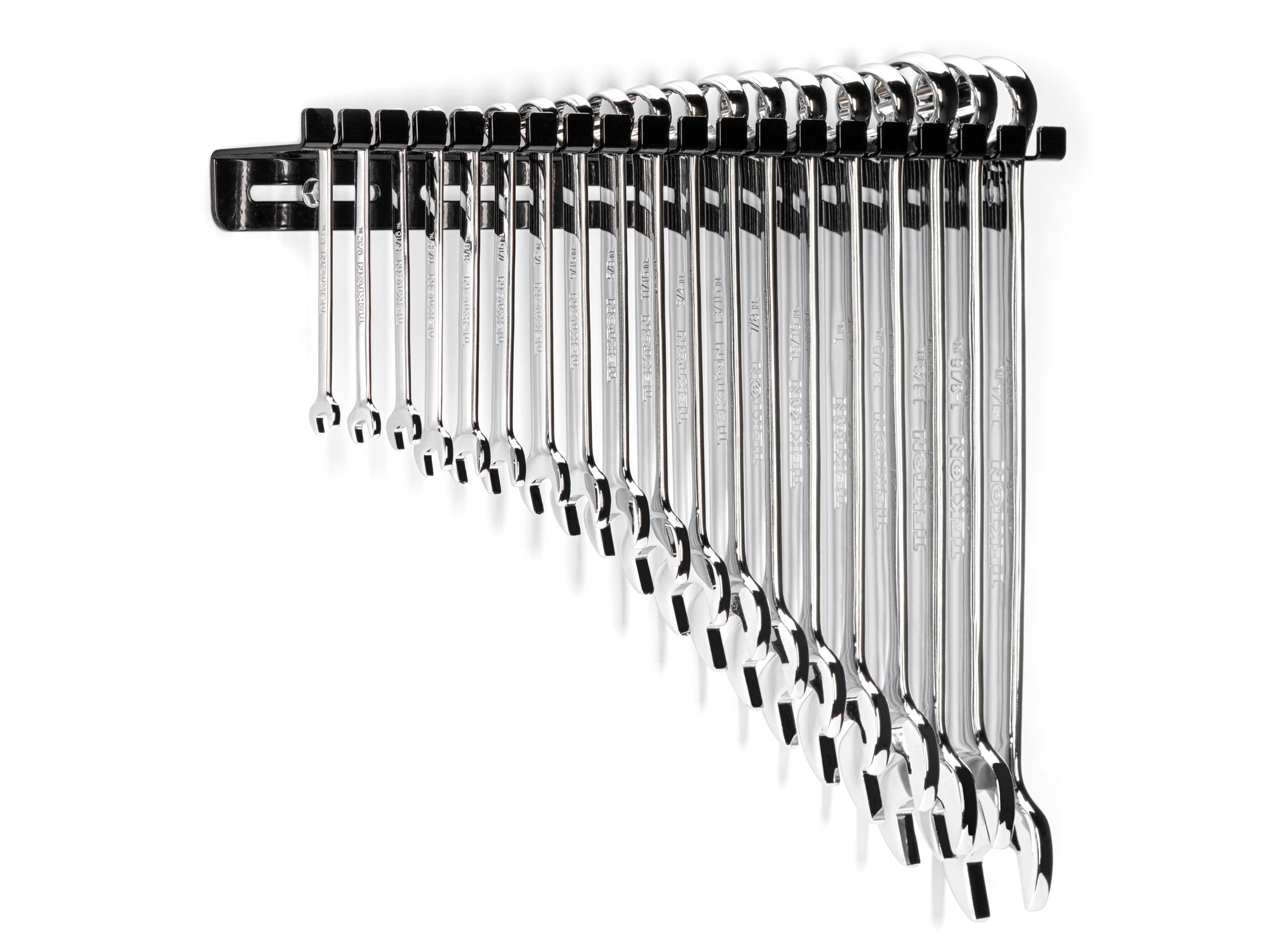 Front-right angle view of Tekton hanger combination wrench set. Item #WCB96101
