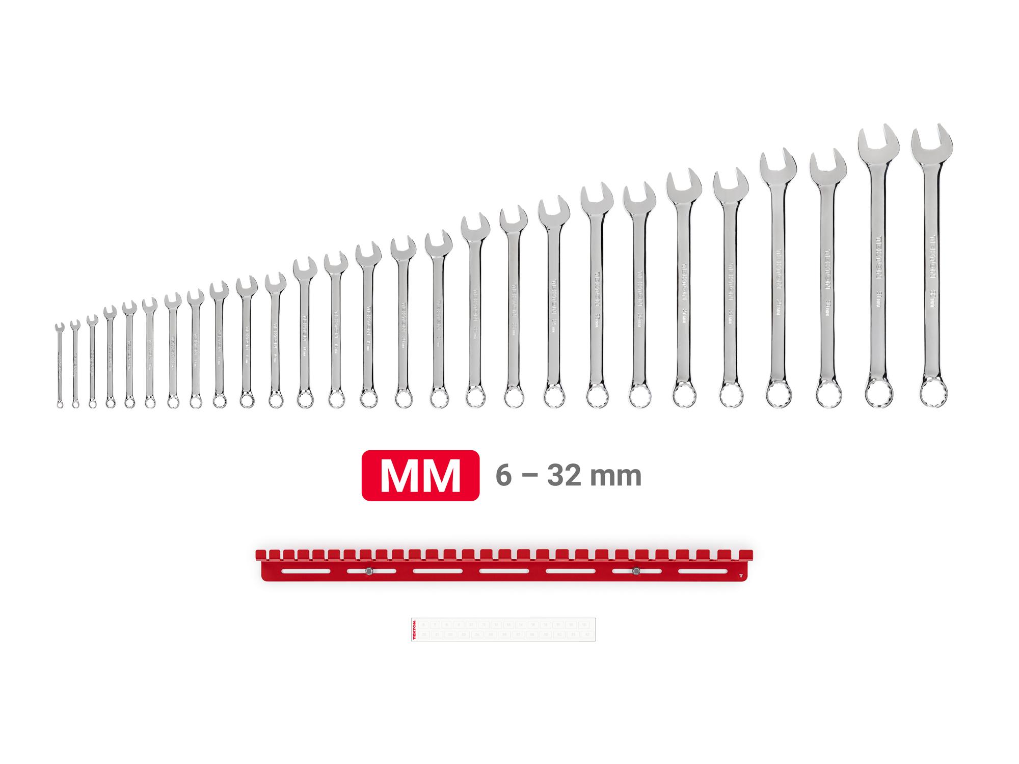 Laid out contents of Tekton hanger combination wrench set. Item #WCB96201