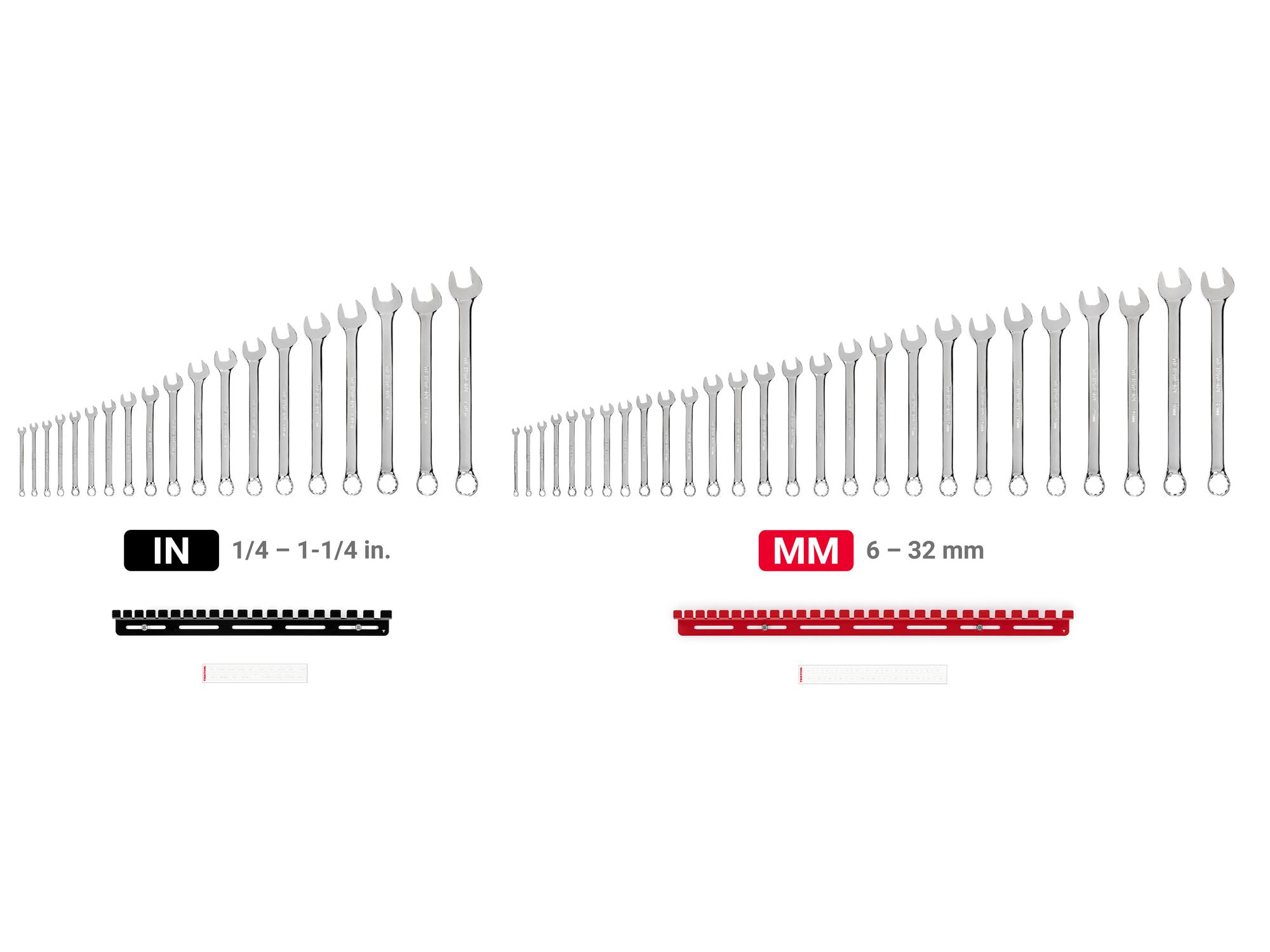 Laid out contents of Tekton hanger combination wrench set. Item #WCB96301