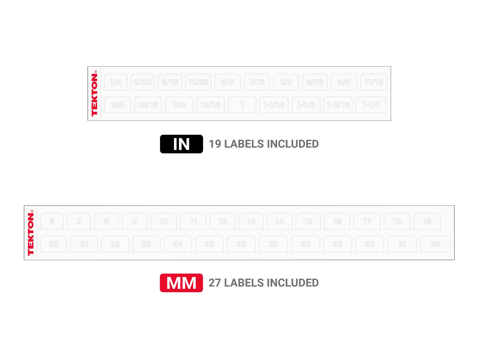 View of label for Tekton hanger combination wrench set. Item #WCB96301