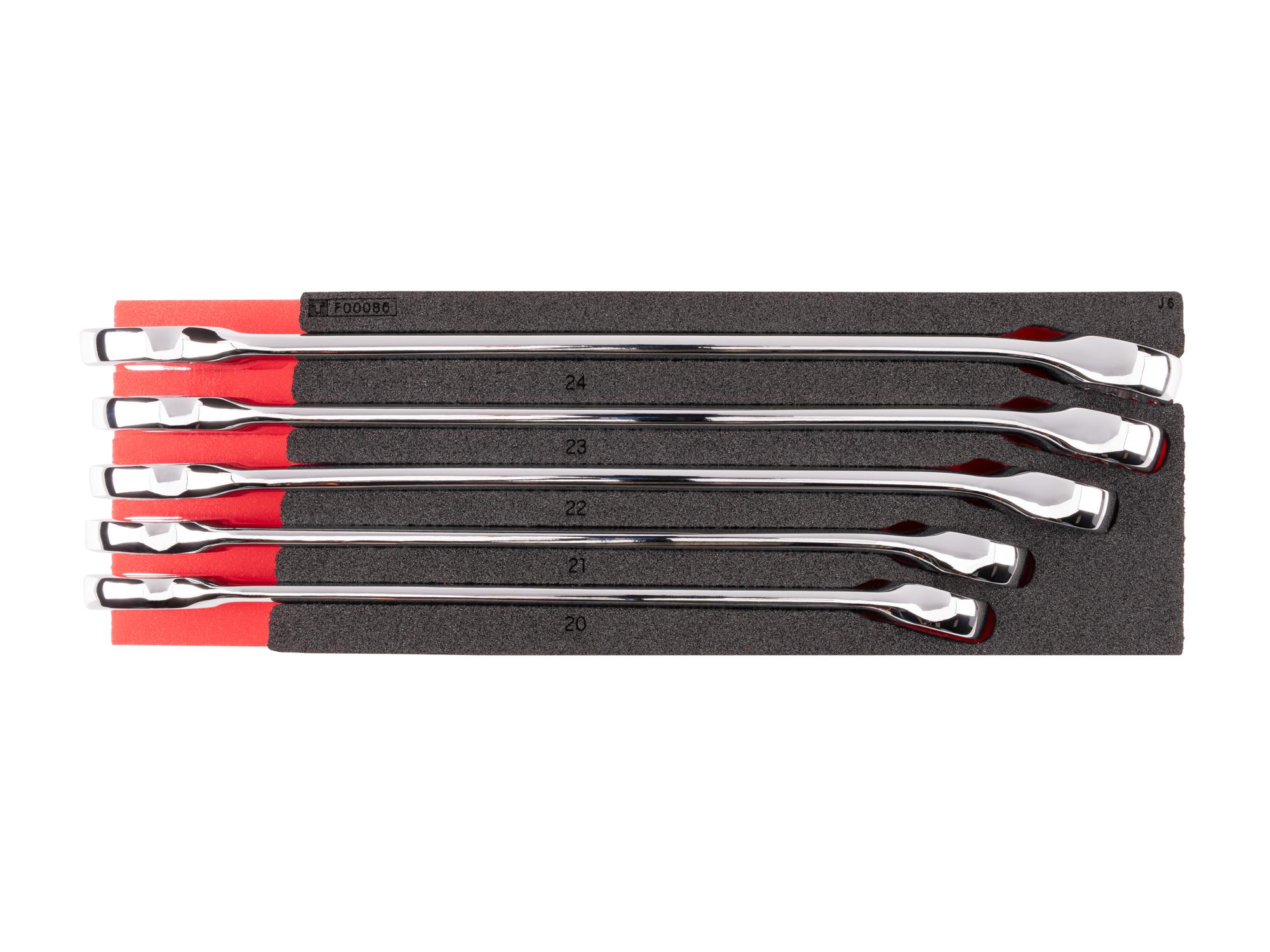 Top view of Tekton combination wrench set with 12 x 4 inch foam organizer. WCB98203