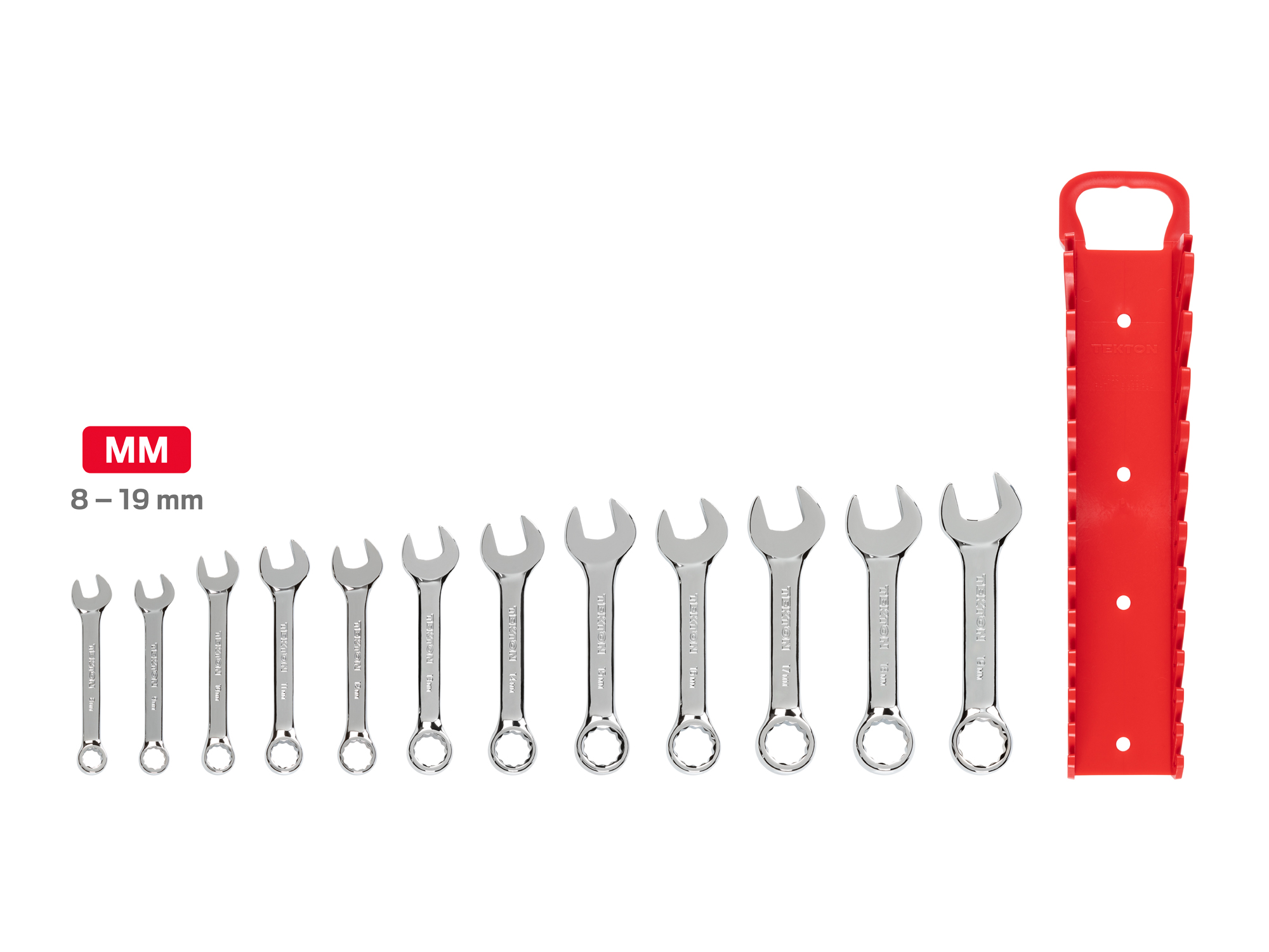 Includes: 8-19 mm (Metric) stubby combination wrenches. o skipped sizes. Comes with holder. WRN01170.