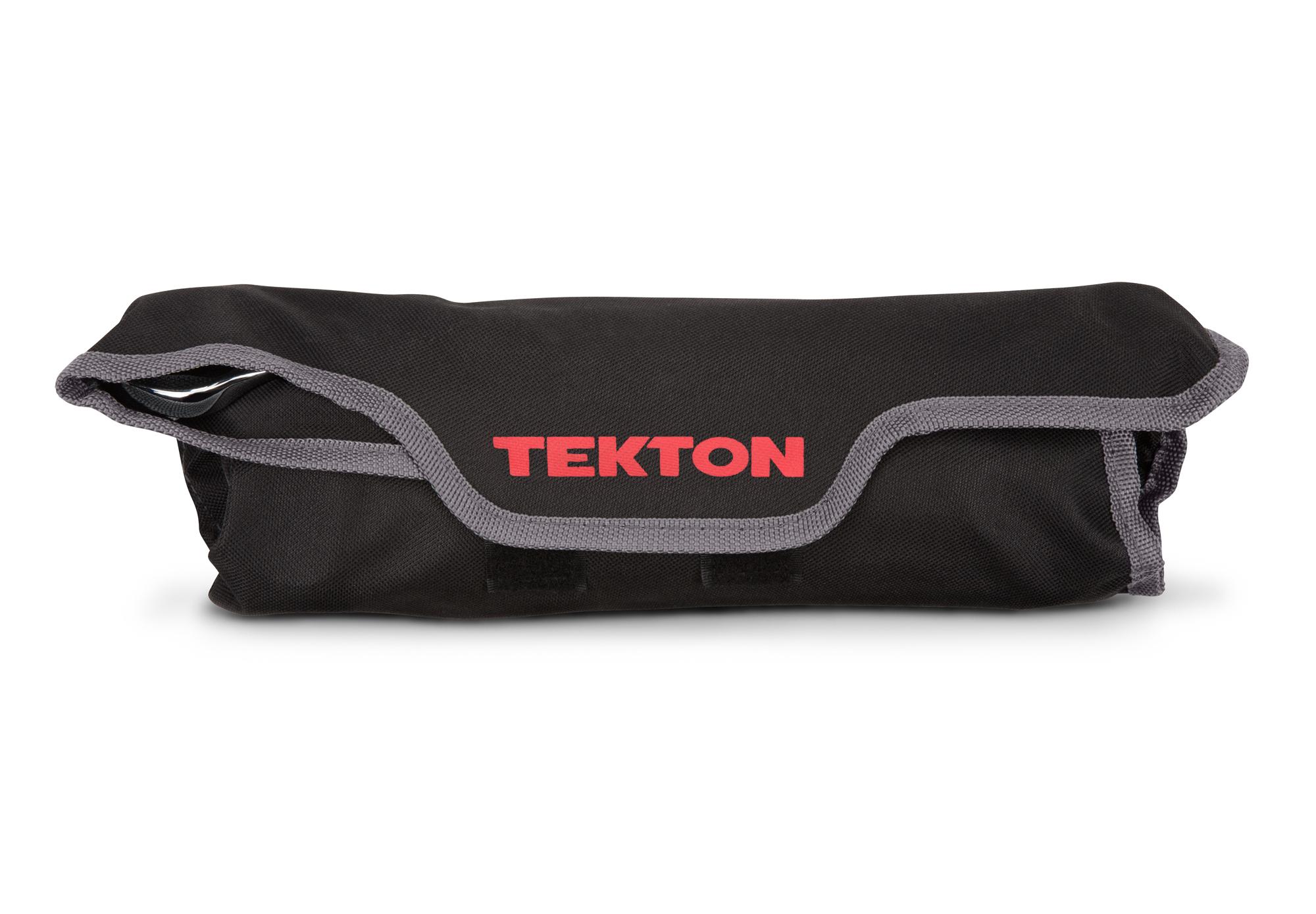 Closed top front-right angle view of  Tekton pouch combination wrench set. Item #X143