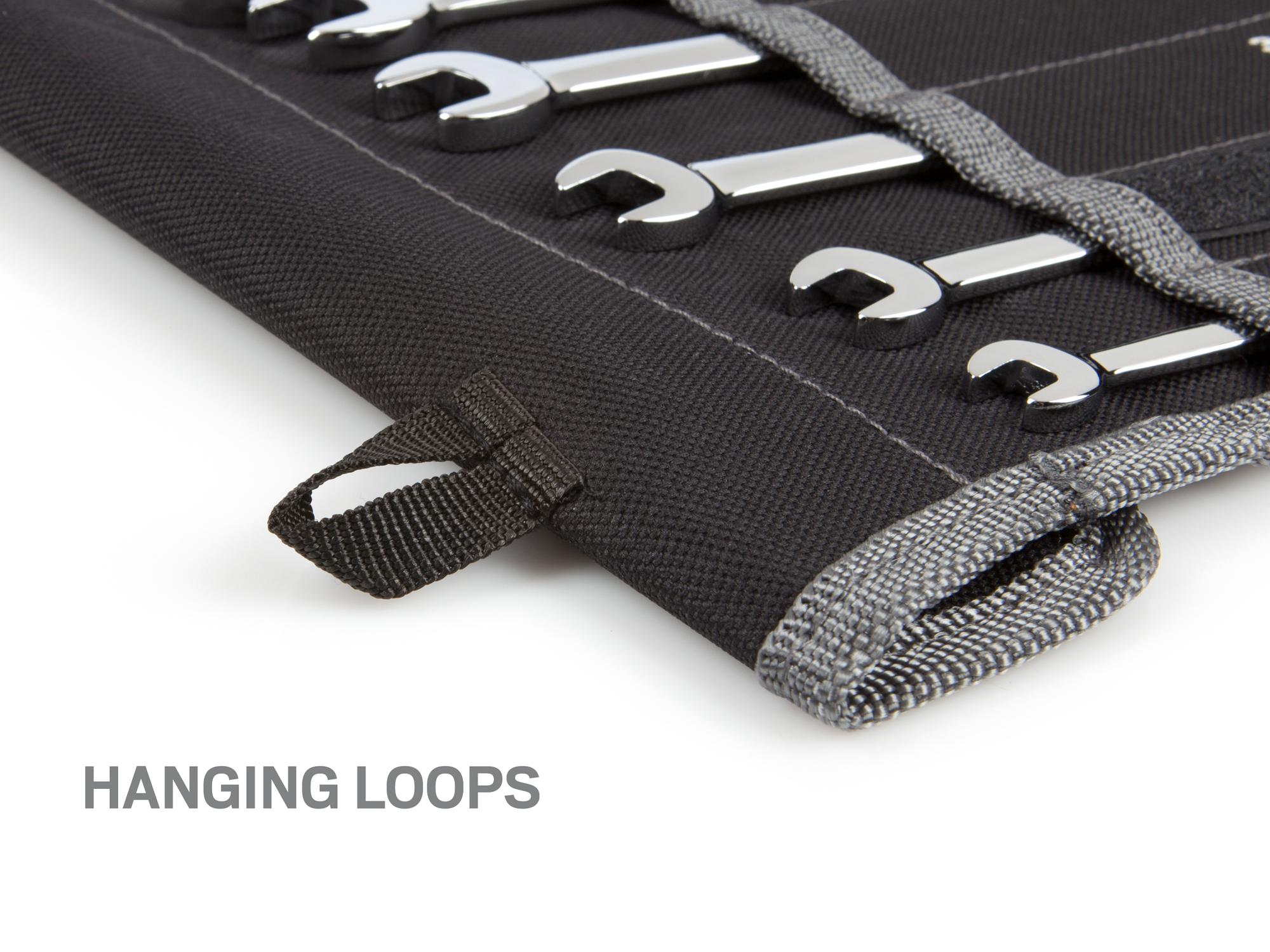 Closeup view of  Tekton pouch combination wrench set. Item #X143