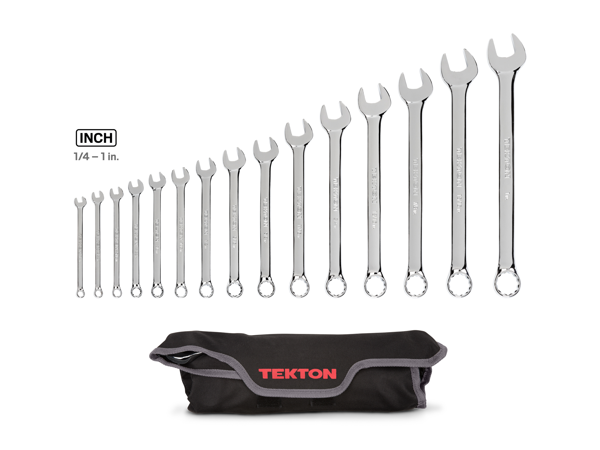 TEKTON Combination Wrench Set with Pouch, 15-Piece (1/4-1 in.)