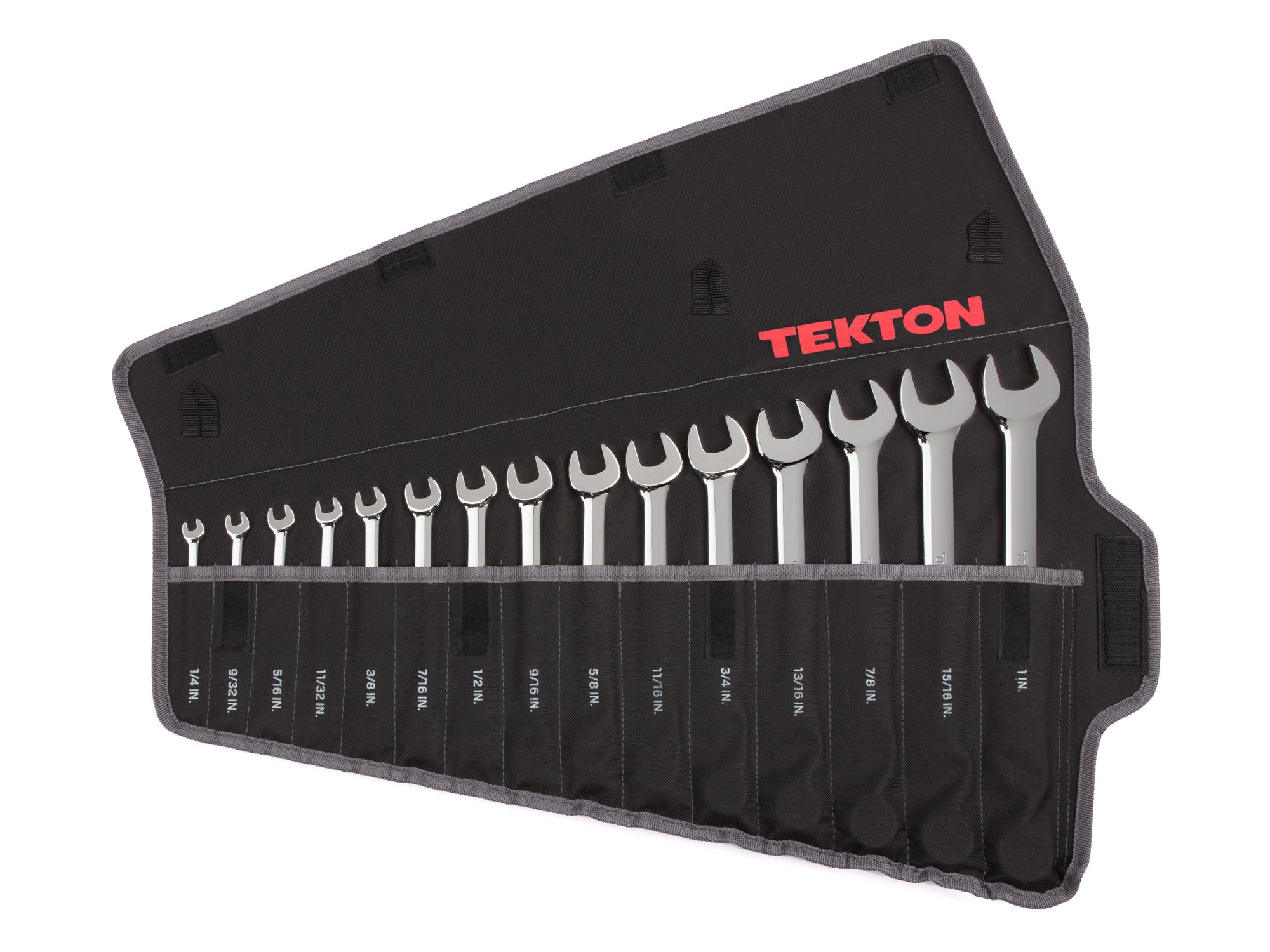 Front view of  Tekton pouch combination wrench set. Item #X143