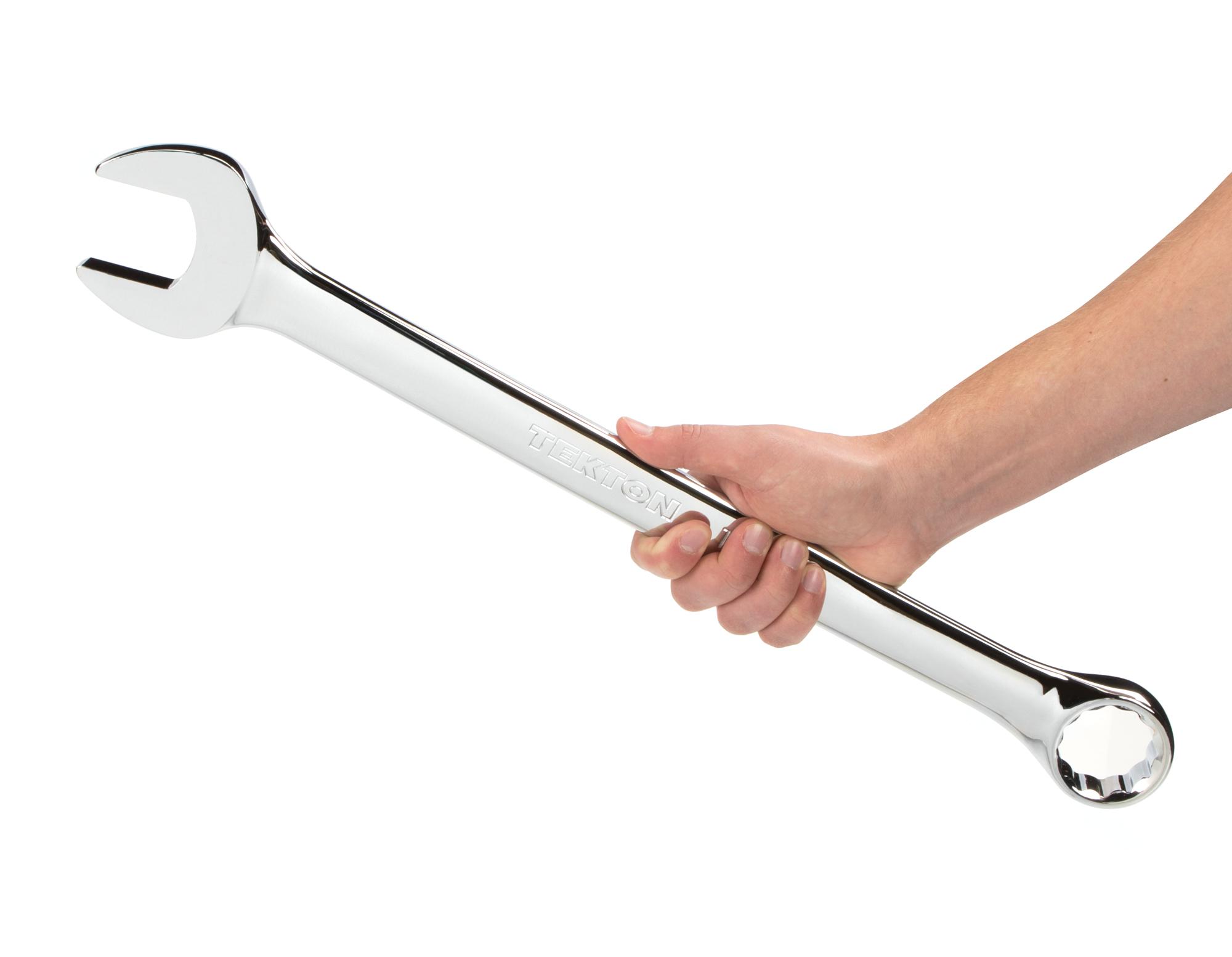 Person holding Tekton combination wrench. Item #WCB23043