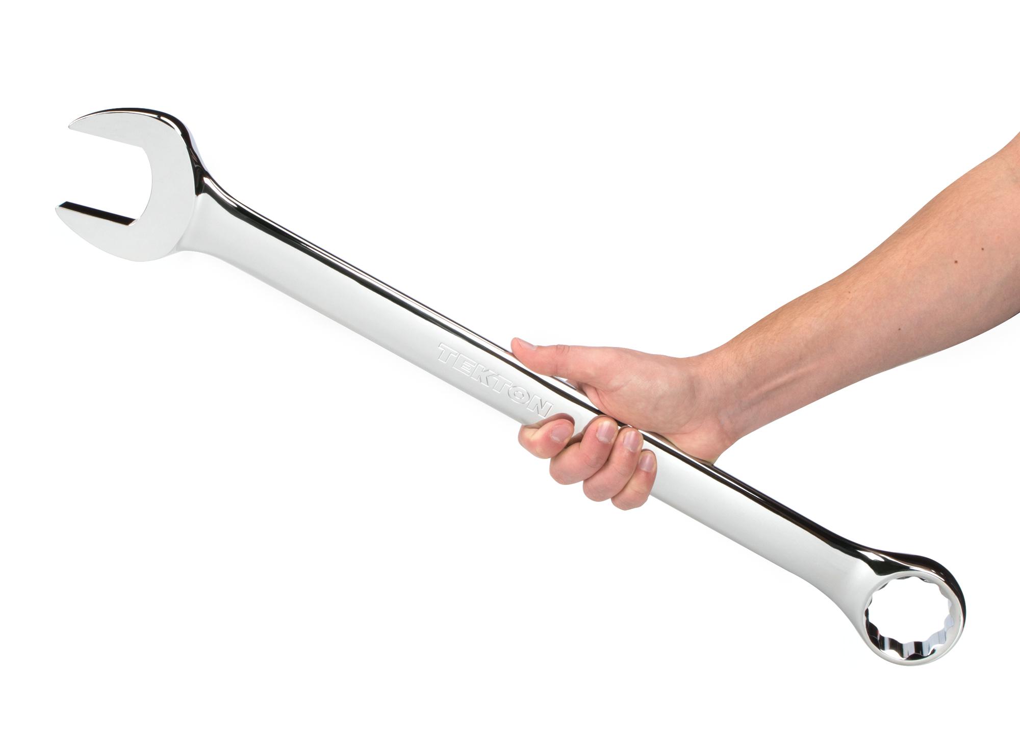 Person holding Tekton combination wrench. Item #WCB23048