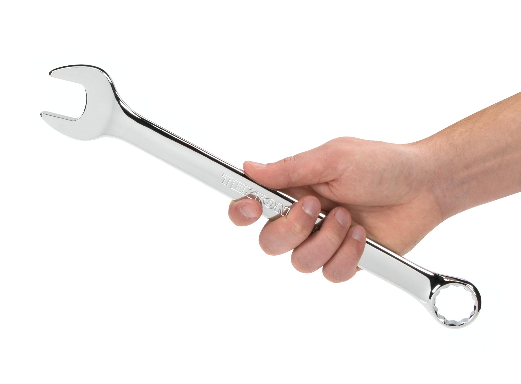 Person holding Tekton combination wrench. Item #WCB24025