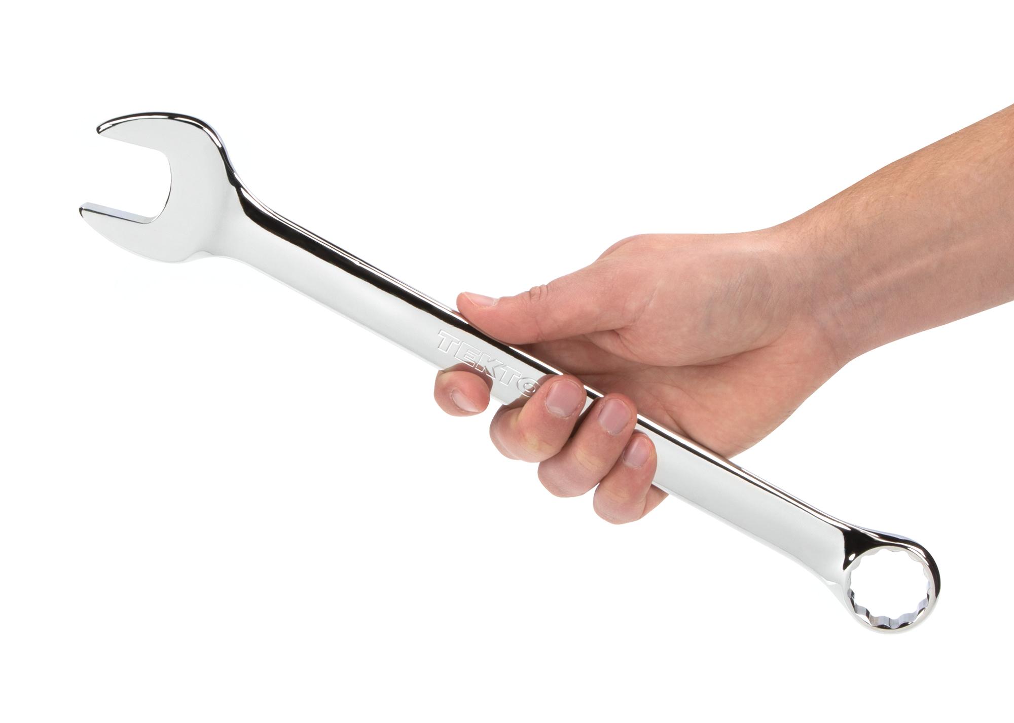 Person holding Tekton combination wrench. Item #WCB24027