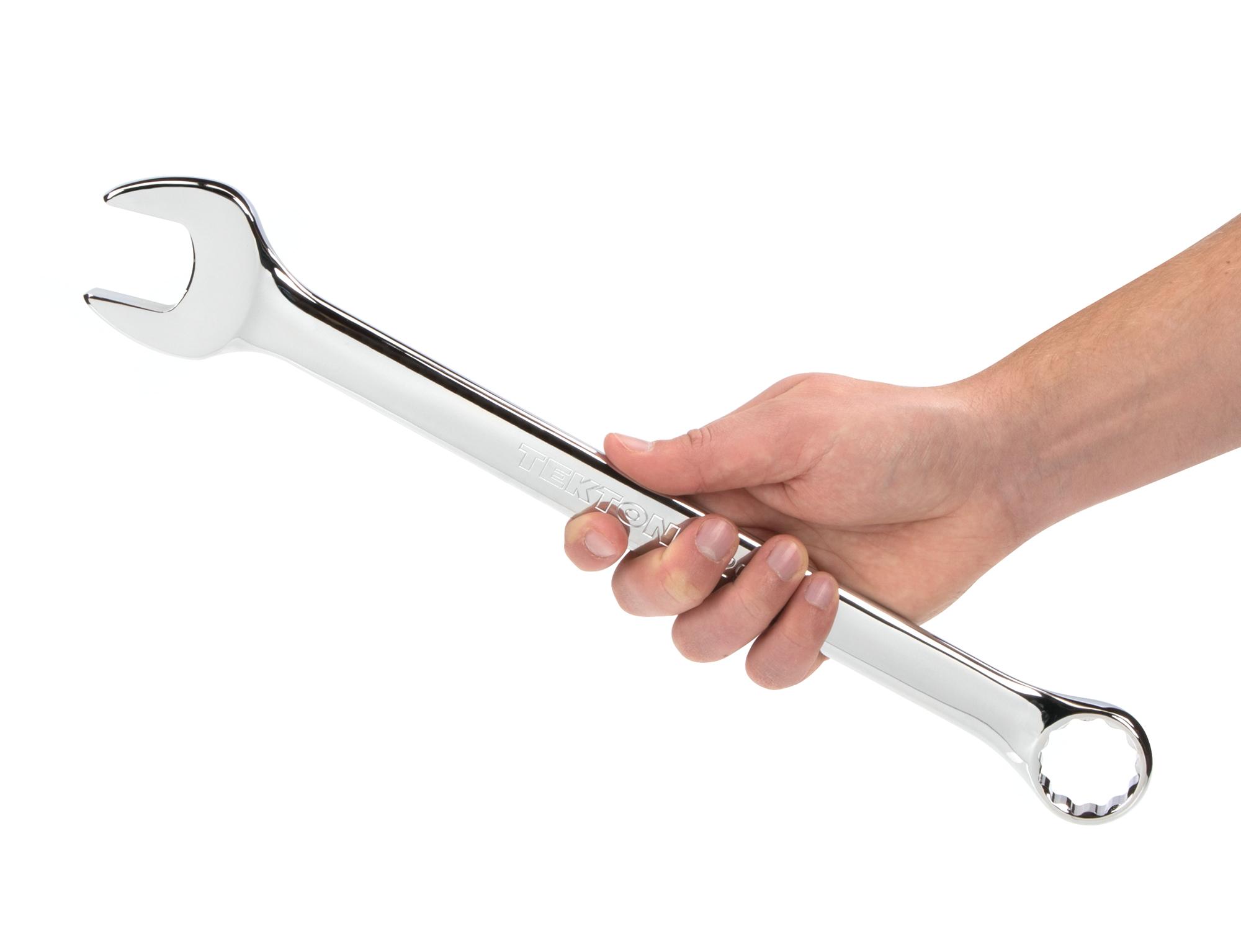 Person holding Tekton combination wrench. Item #WCB24029