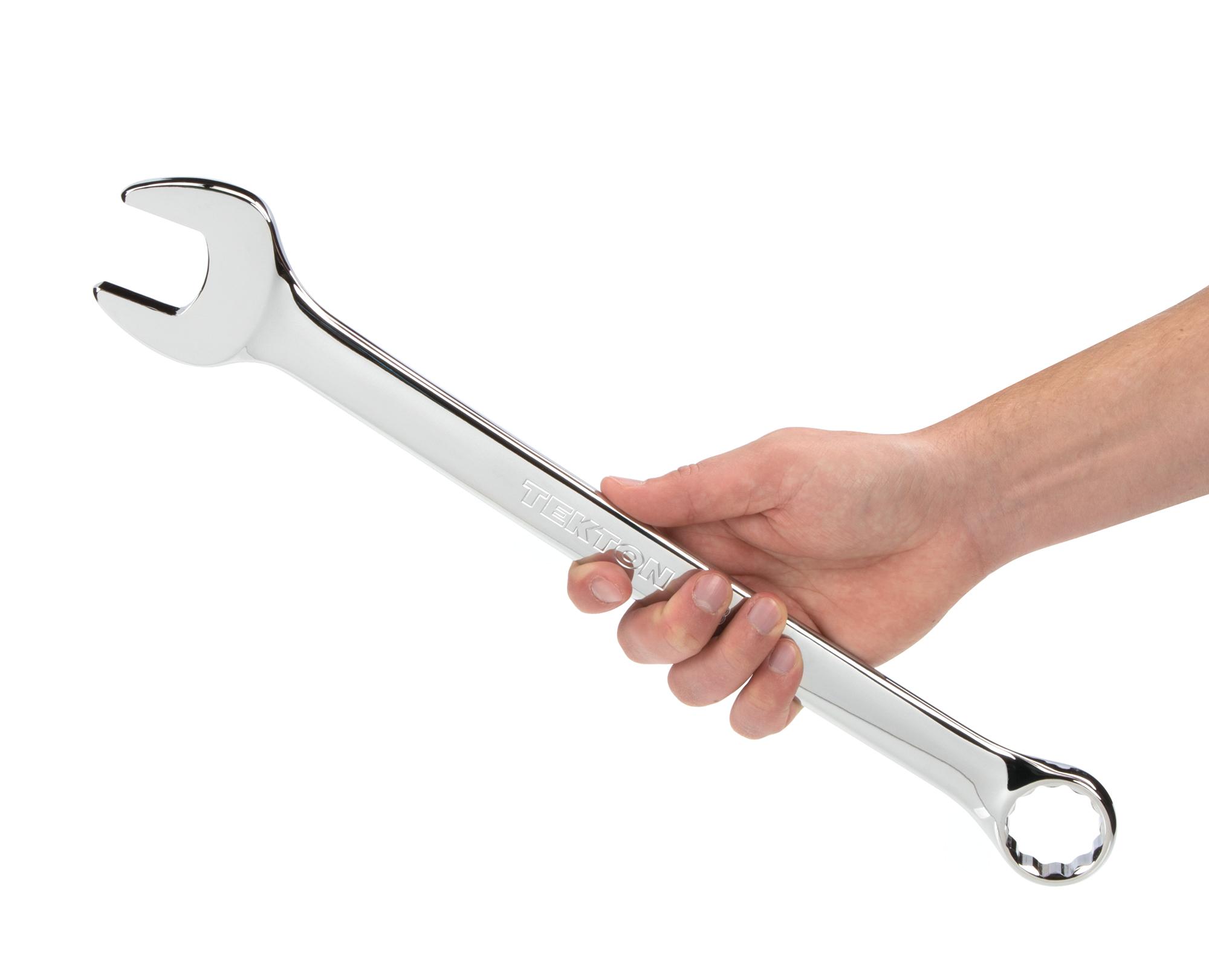 Person holding Tekton combination wrench. Item #WCB24031
