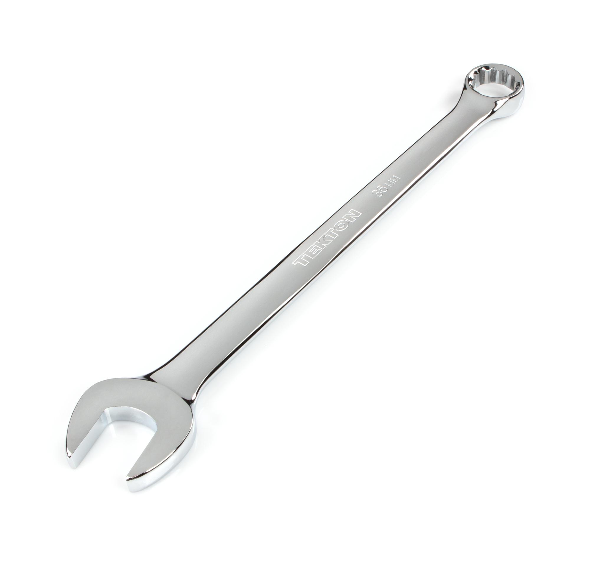 Front-right angle view of Tekton combination wrench. Item #WCB24036