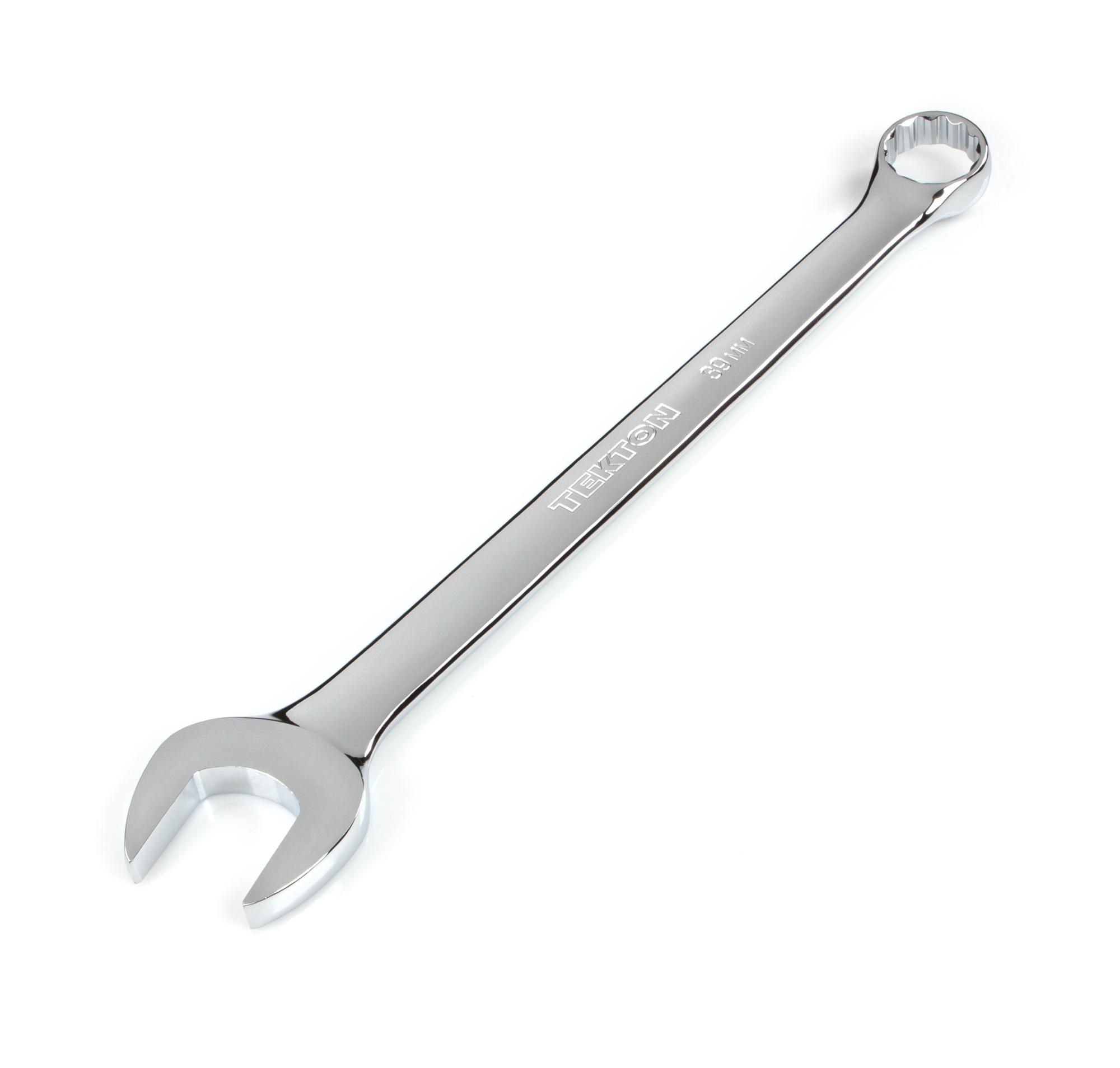 Front-right angle view of Tekton combination wrench. Item #WCB24039
