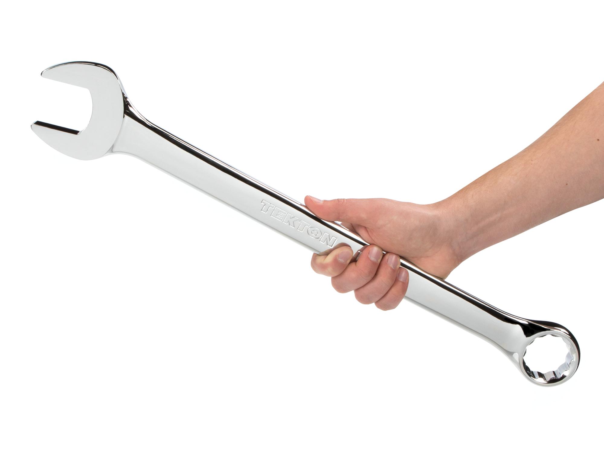 Person holding Tekton combination wrench. Item #WCB24044