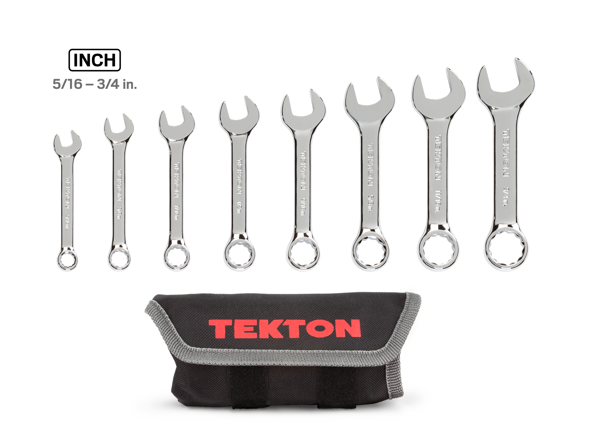 TEKTON Stubby Combination Wrench Set with Pouch, 8-Piece (5/16-3/4 in.)
