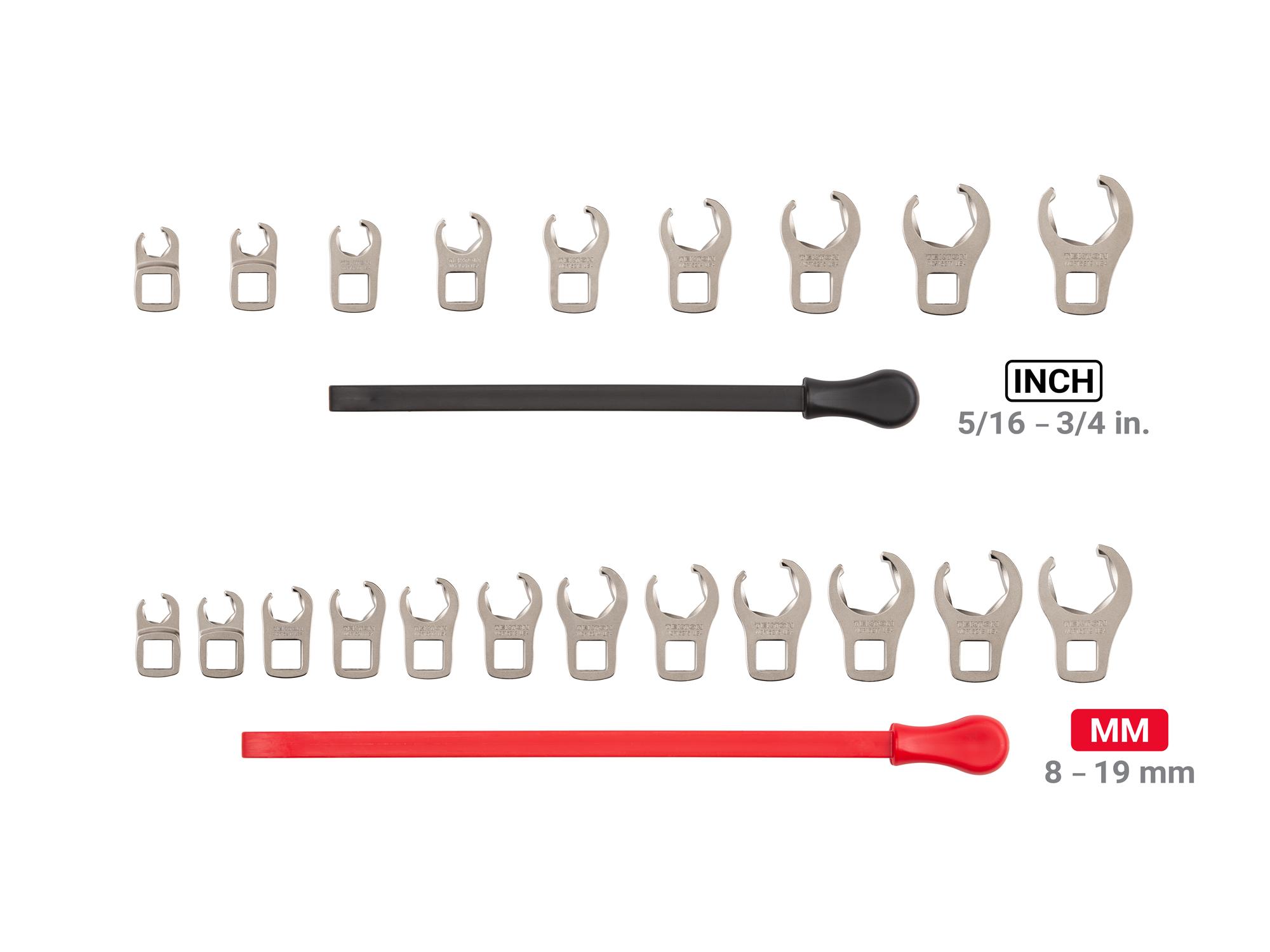 Laid out contents of Tekton key crowfoot wrench set. Item #WCF91320
