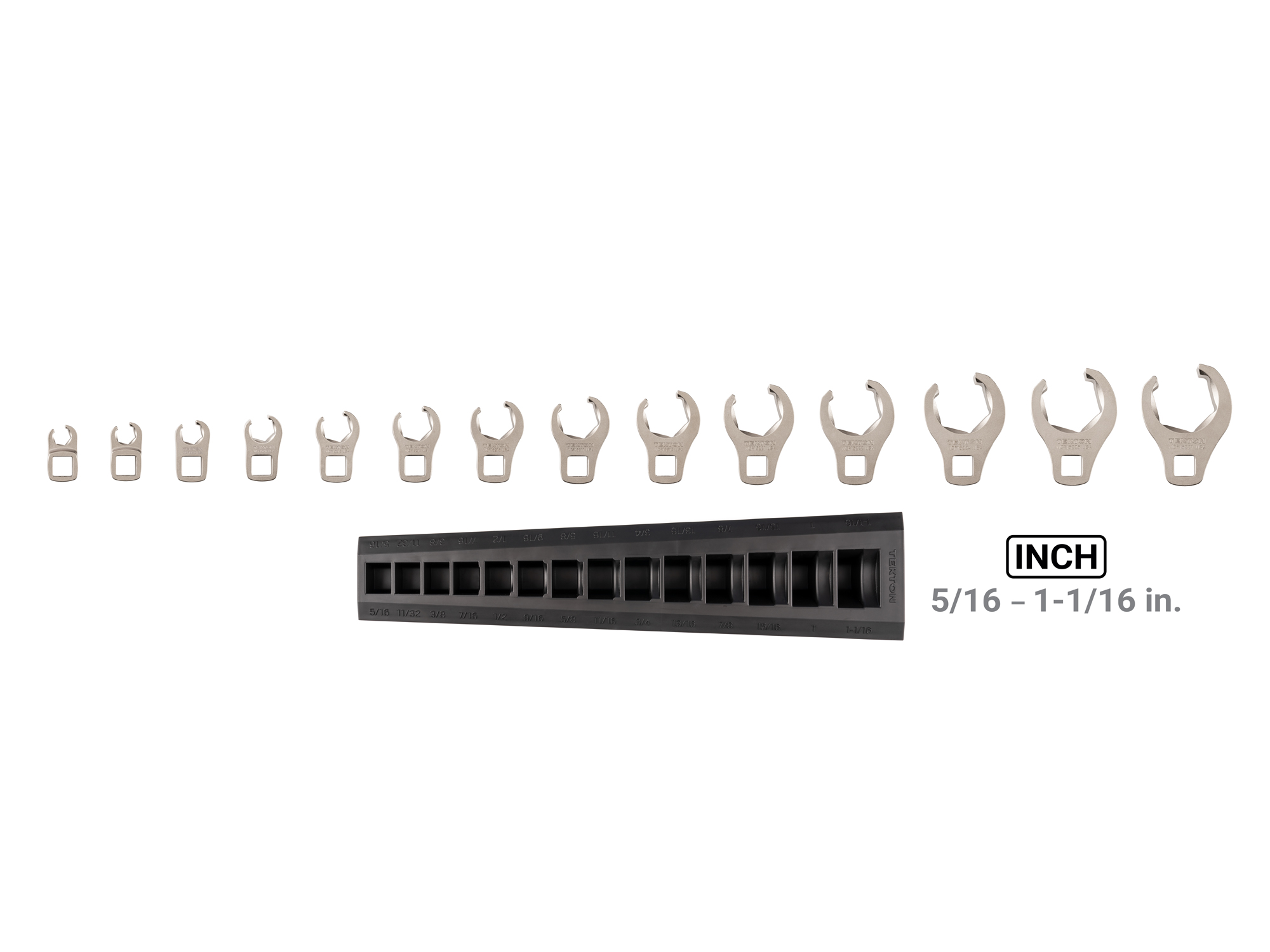 3/8 inch drive 6-point set includes: 5/16 - 1-1/16 inch (SAE). Disconnect brake, fuel, and hydraulic lines without rounding-off fasteners. No skipped sizes. WCF92120