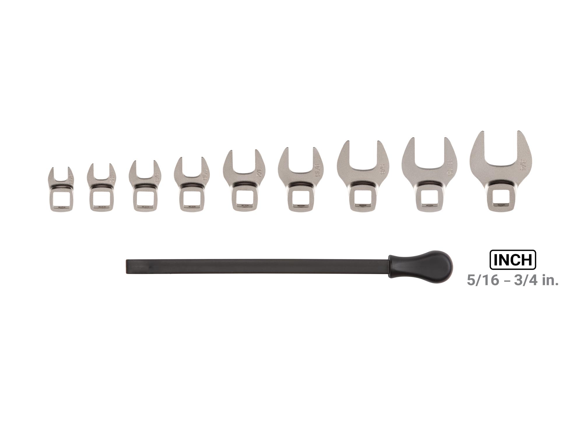 Laid out contents of Tekton key crowfoot wrench set. Item #WCF94101