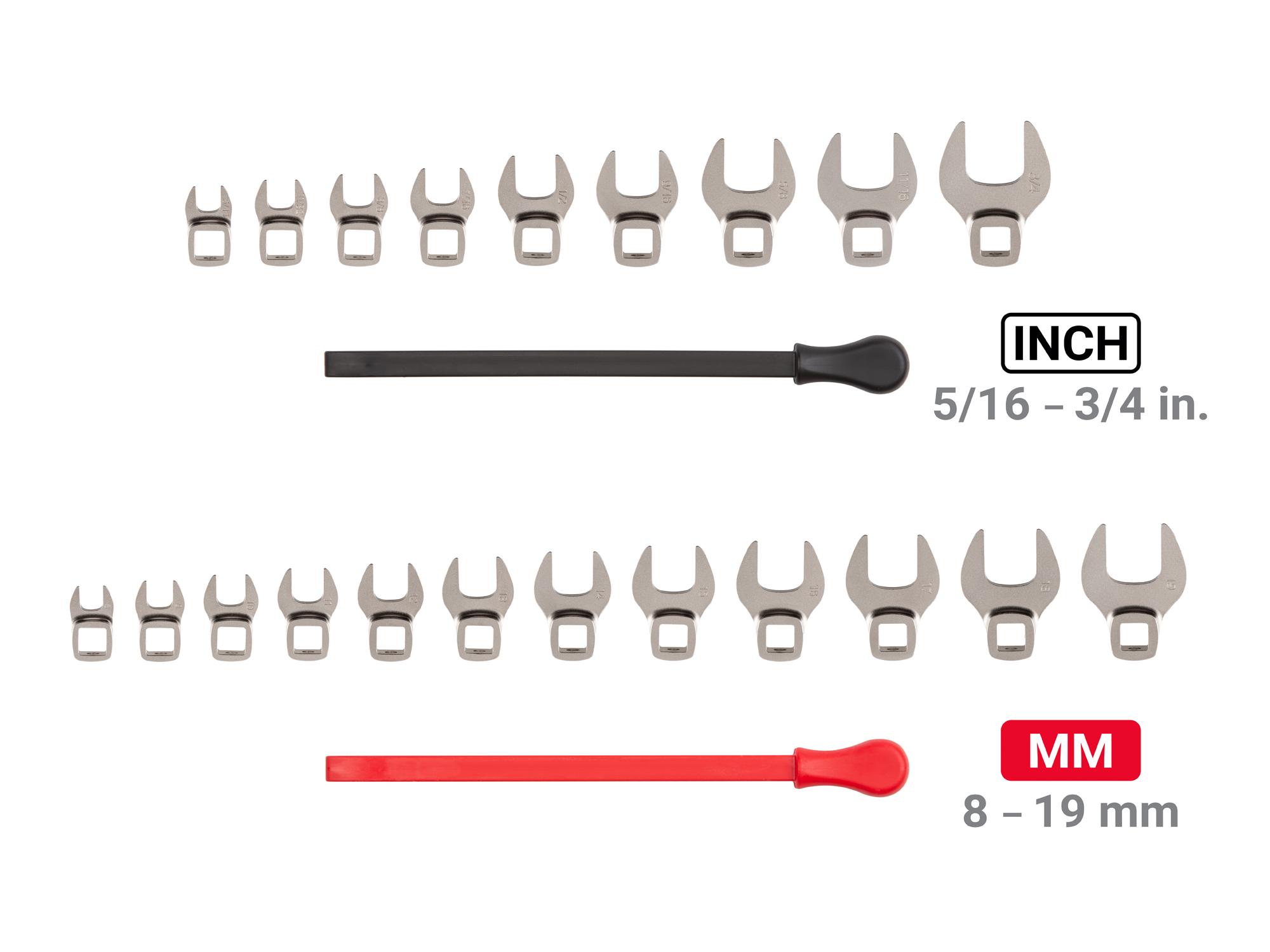 Laid out contents of Tekton key crowfoot wrench set. Item #WCF94301