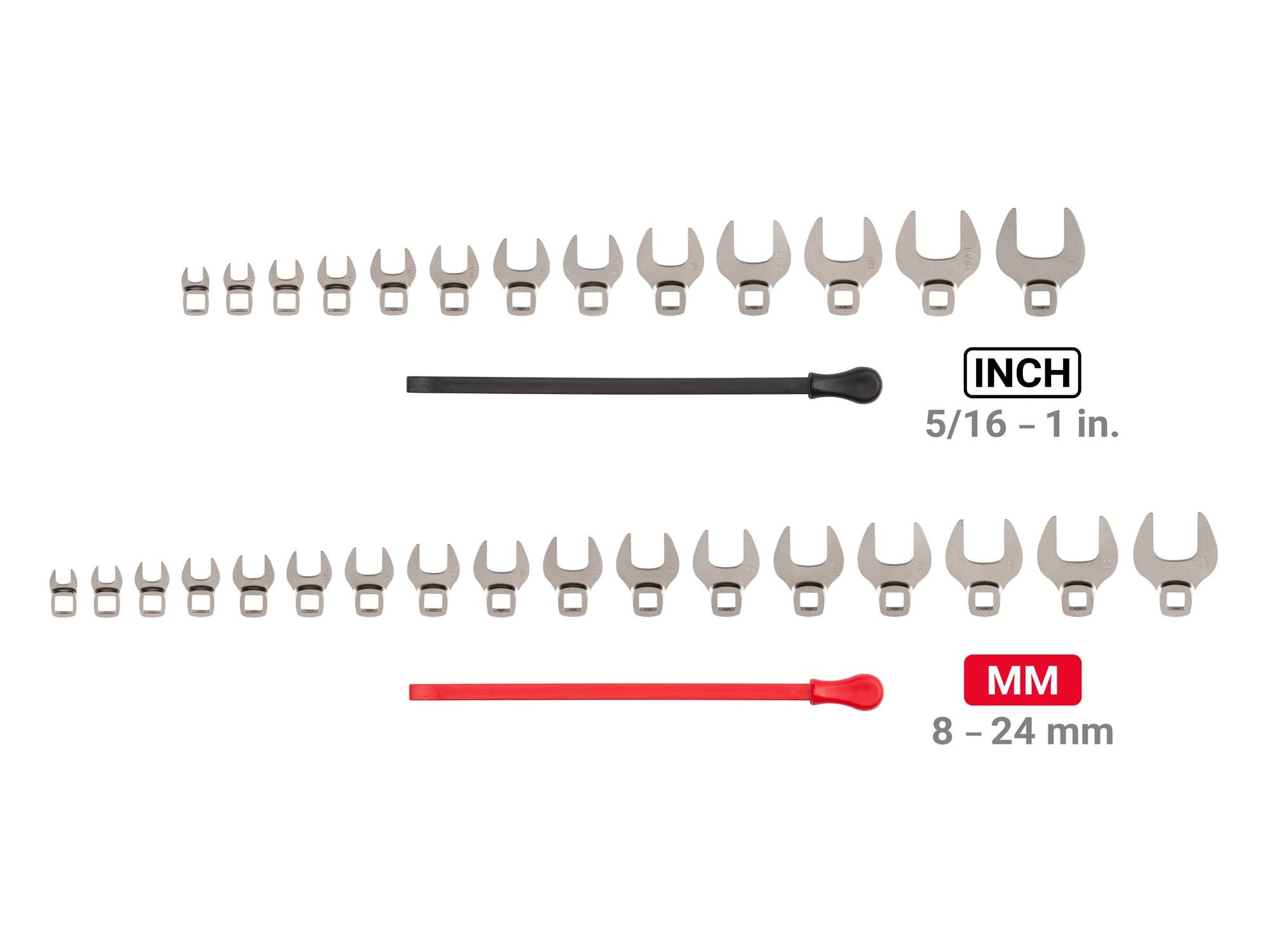 Laid out contents of Tekton key crowfoot wrench set. Item #WCF94302