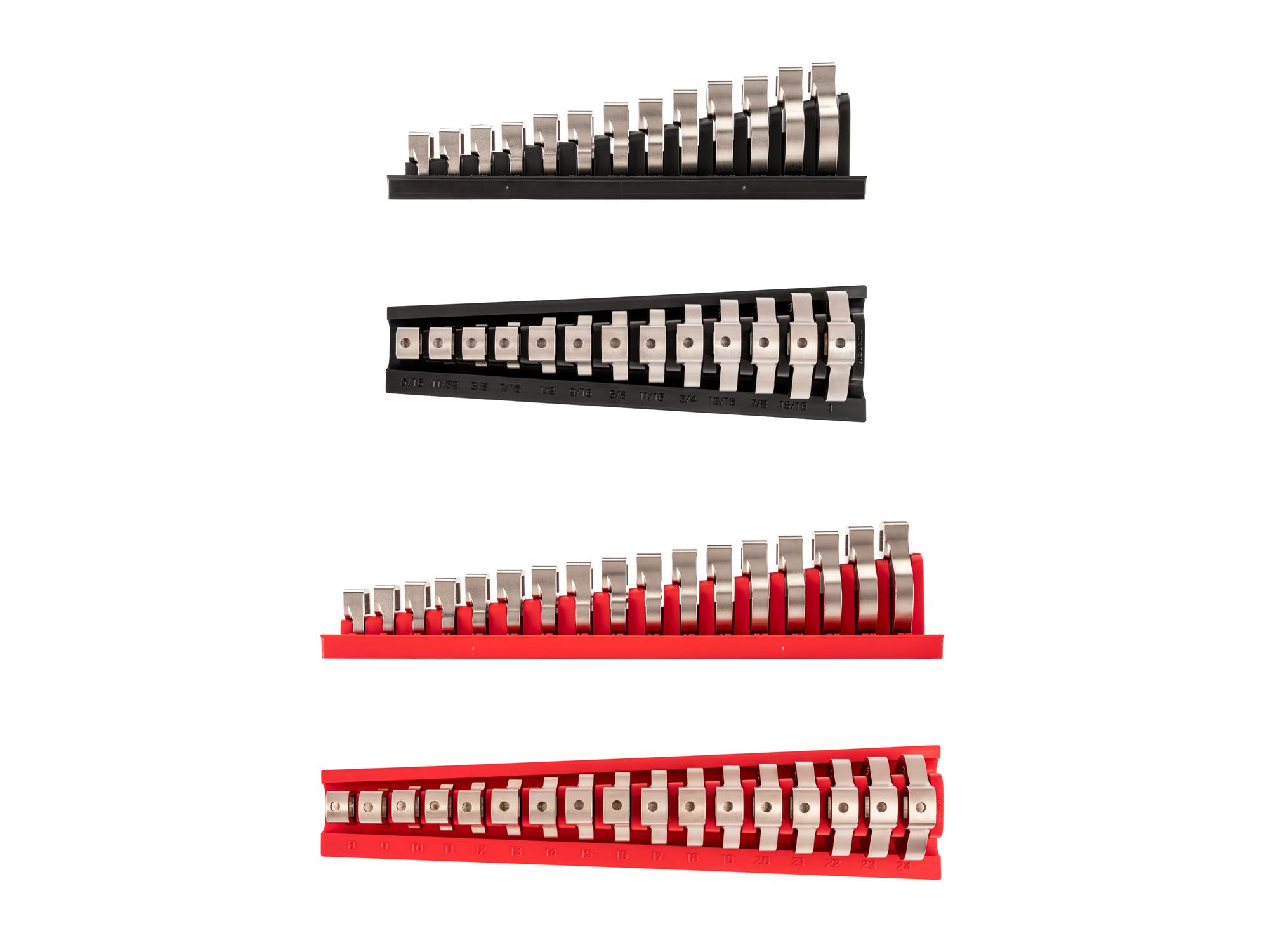 Side view of Tekton rack crowfoot wrench set. Item #WCF95301