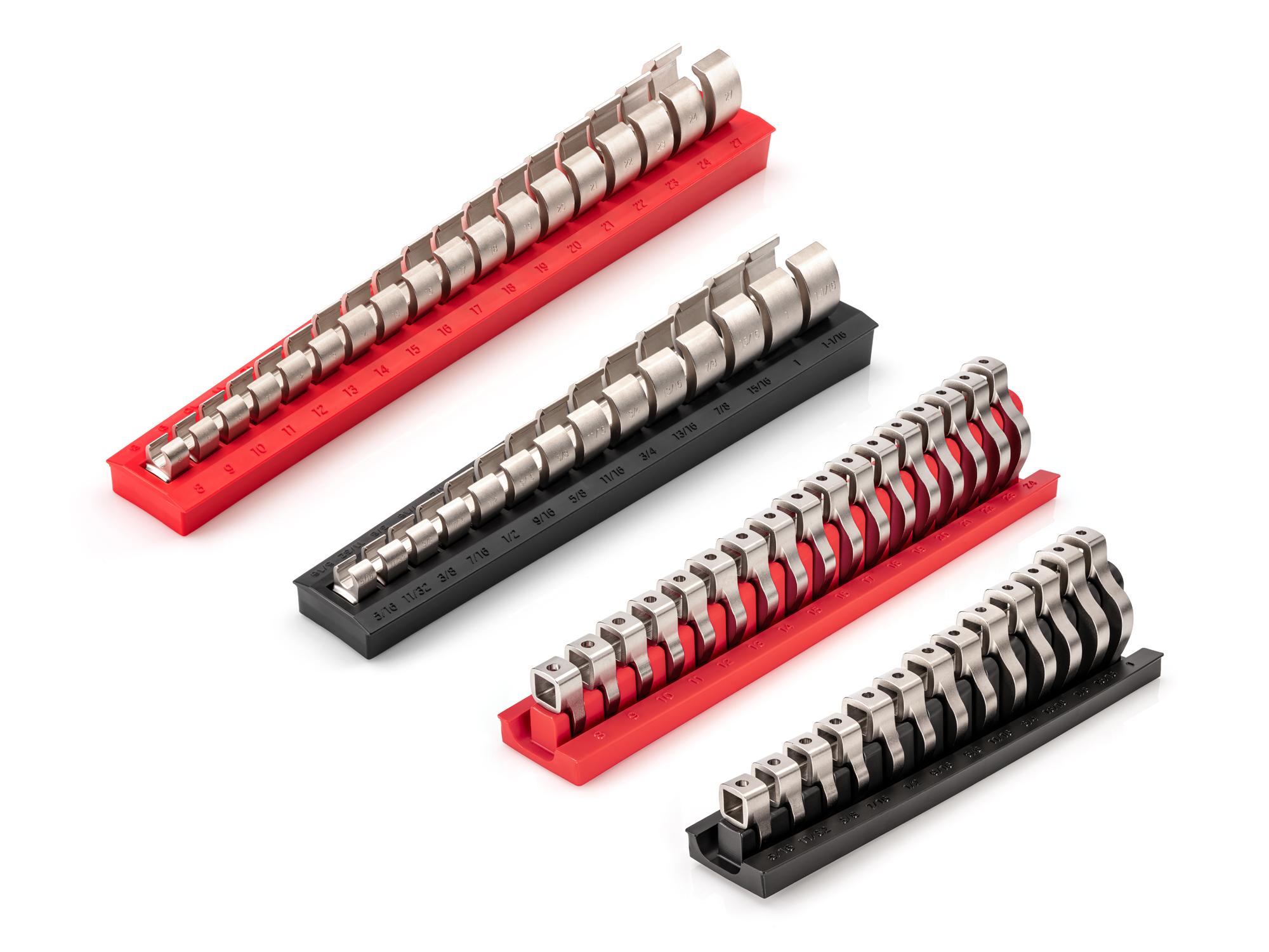 Front-right angle view of Tekton rack crowfoot wrench set. Item #WCF99300