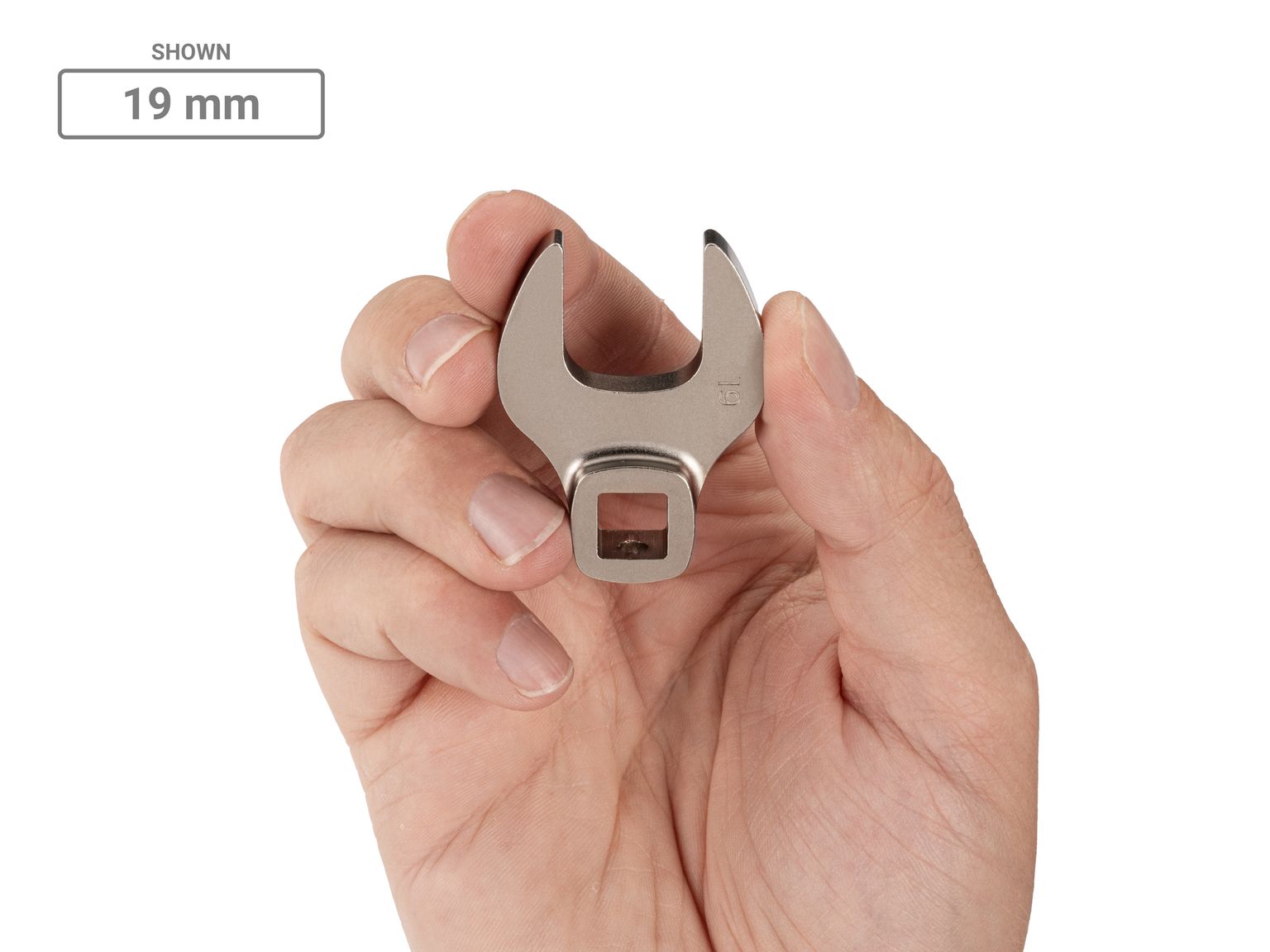 Person holding Tekton crowfoot wrench set. Item #WCF93302